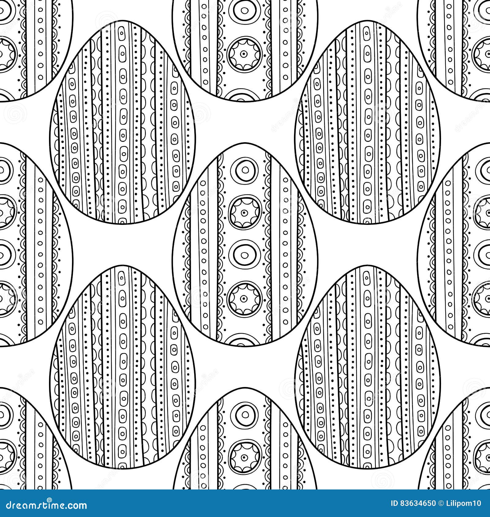 Black, White Seamless Pattern of Decorative Eggs for Coloring Page ...