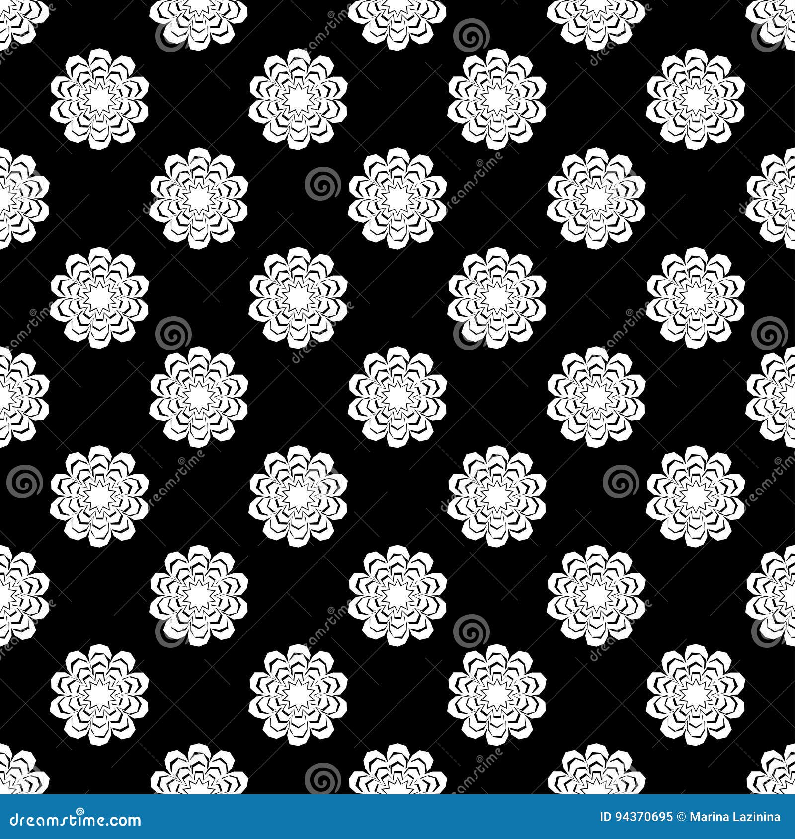Black and White Seamless Pattern of Lace Flowers. Retro Motif Stock