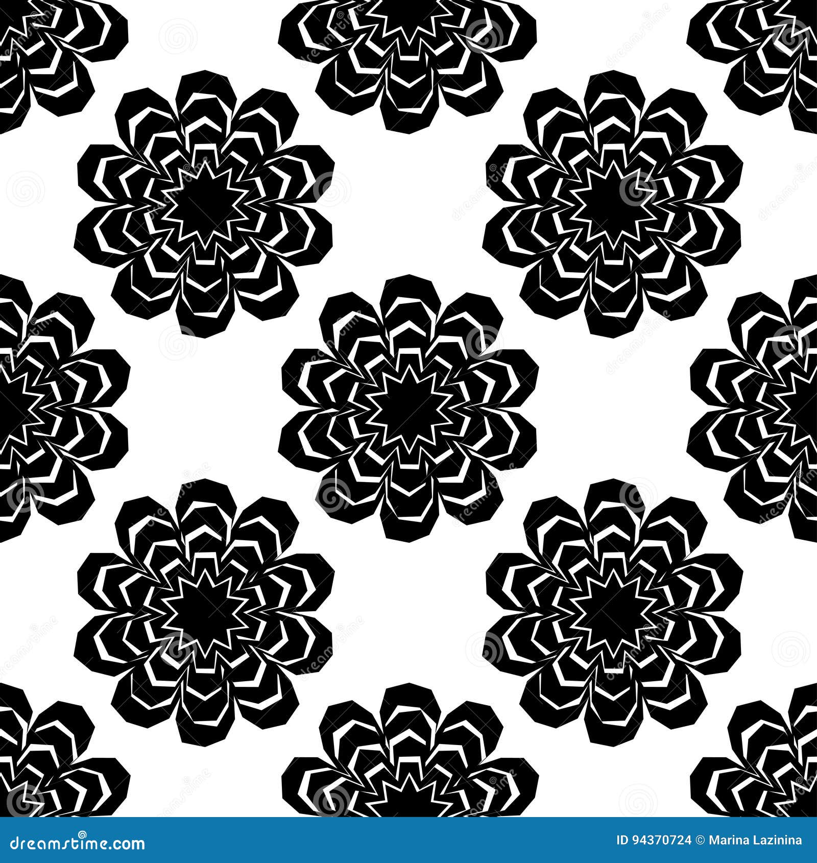 Black and White Seamless Pattern of Lace Flowers. Retro Motif Stock
