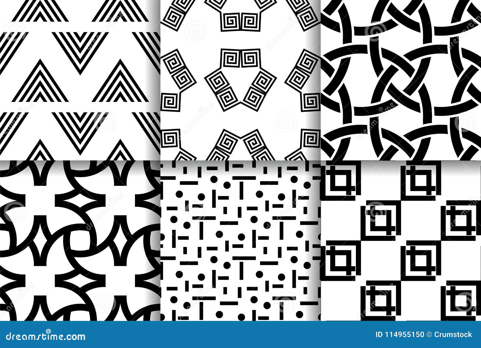 Black and White Seamless Patterns. Geometric Backgrounds Stock Vector