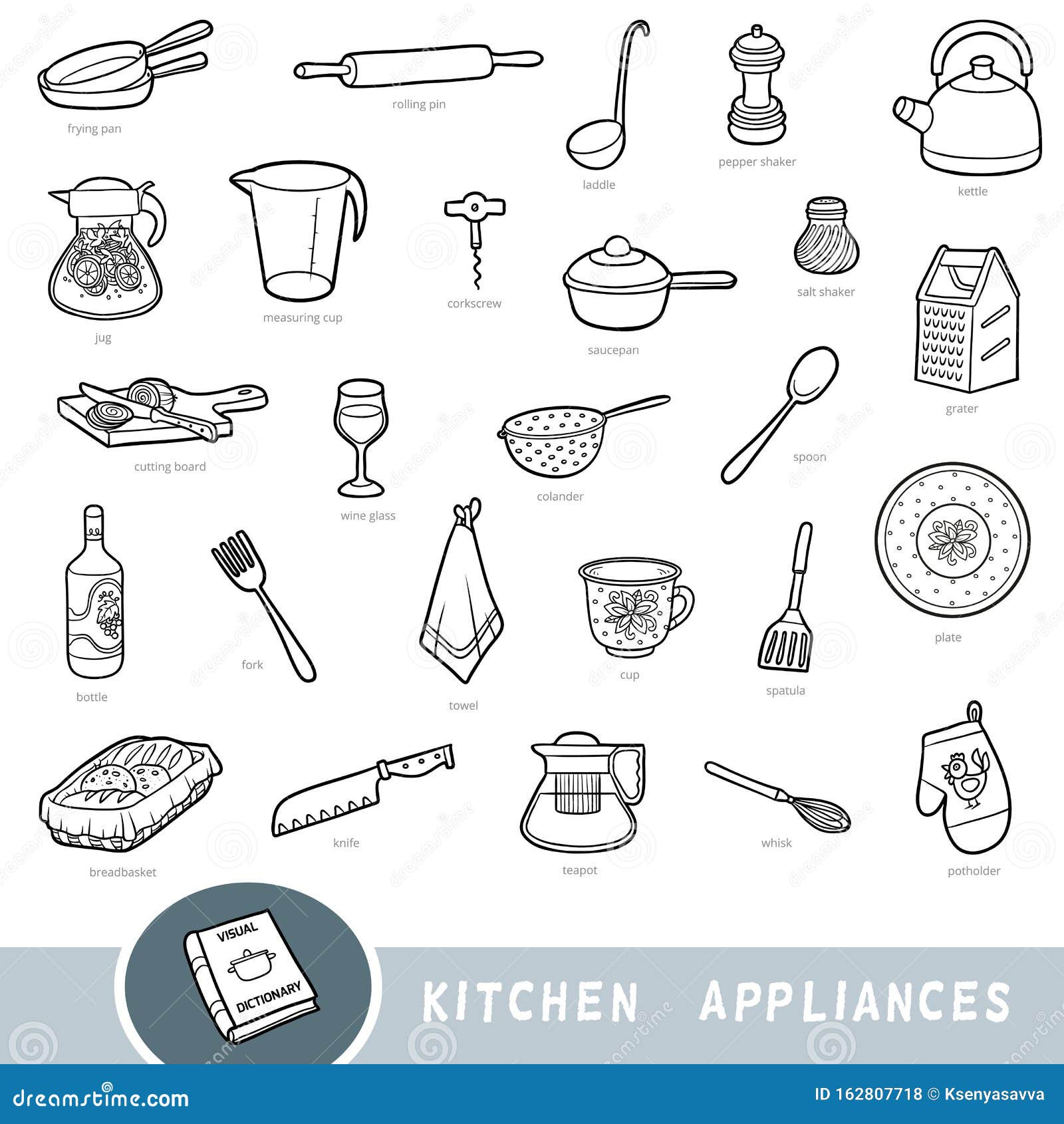 Premium Vector  Set of named kitchen tools in english. collection of  illustrations.