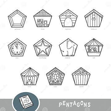 Black and White Set of Pentagon Shape Objects. Visual Dictionary Stock ...