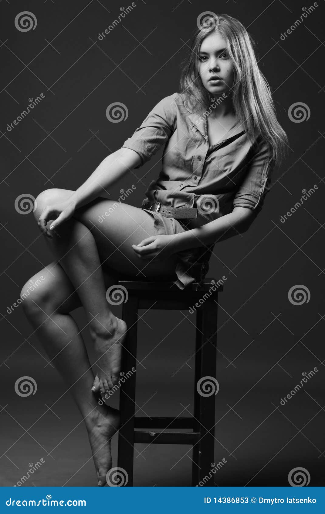 Black And White Shot Of Girl Sits On Chair Stock Image Image Of