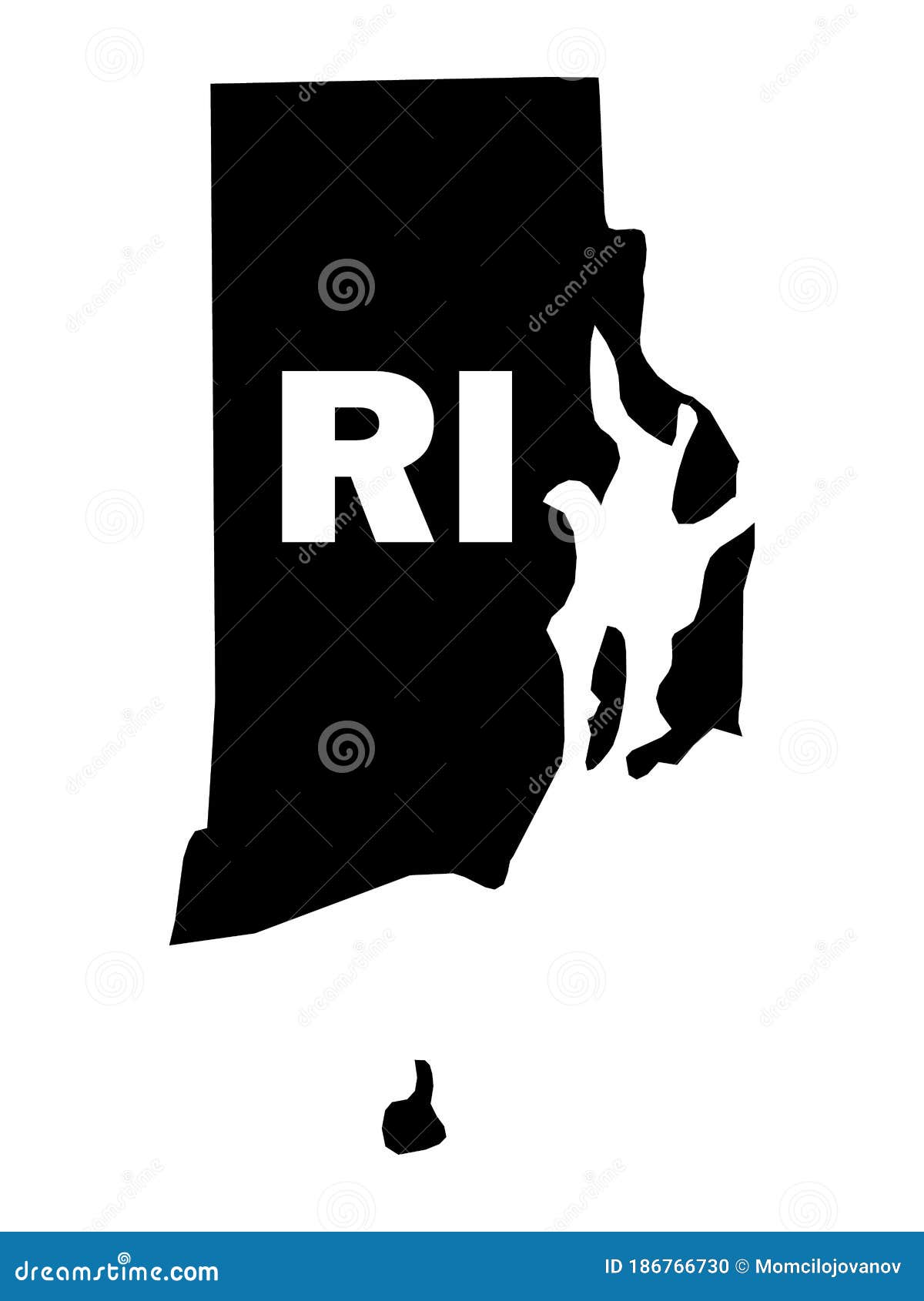 Black Map of Rhode Island with Postal Code Abbreviation Stock Vector Illustration of black