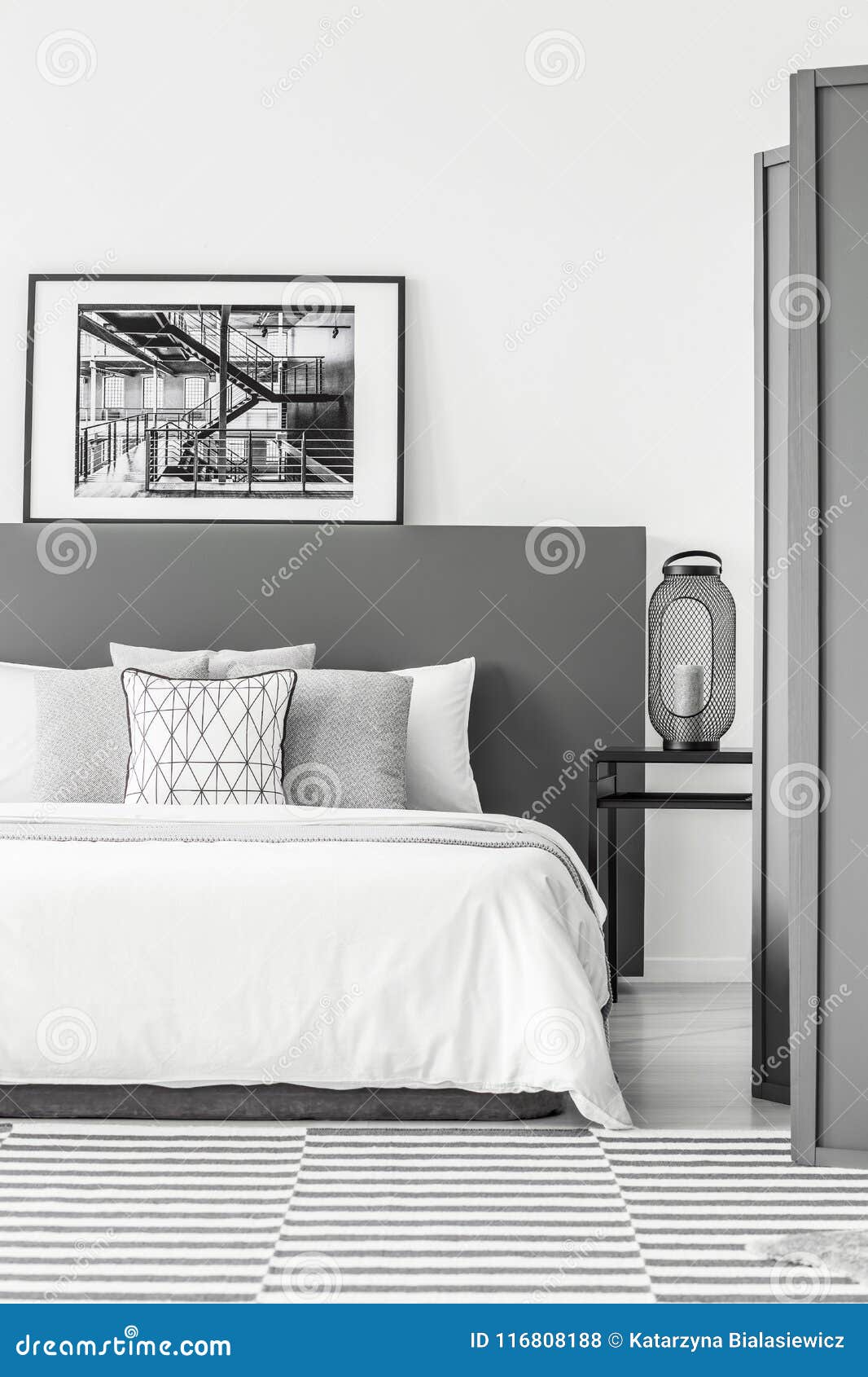 Black and White Simple Bedroom Stock Photo Image of room, bedsheets