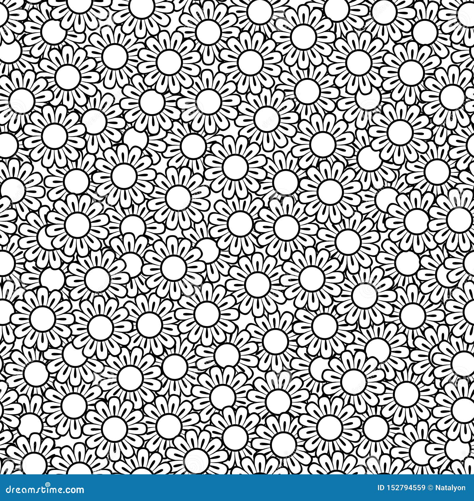 Black and White Simple Daisy Flowers Seamless Pattern, Vector Stock ...