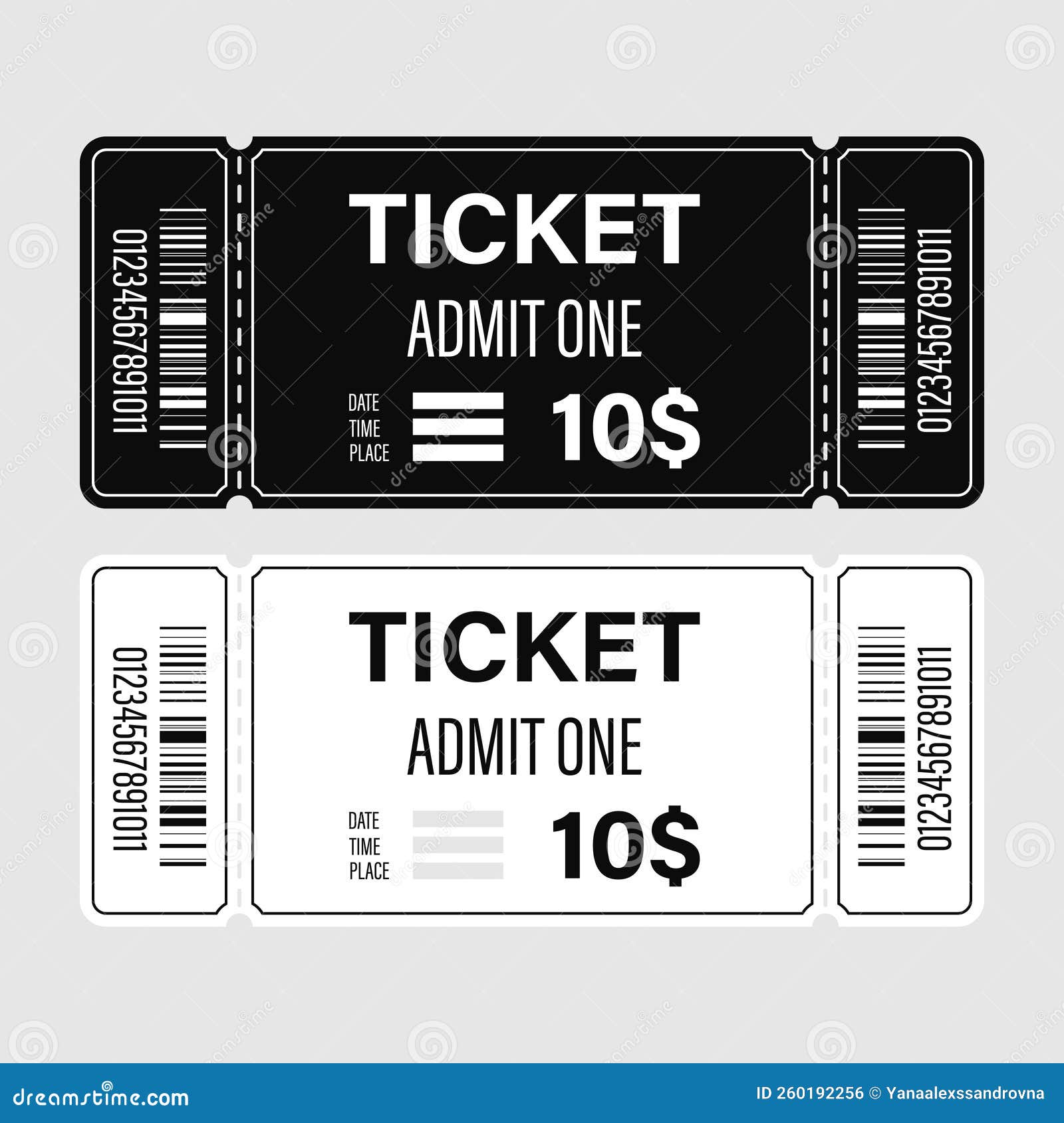 Black and White Simple Tickets Template.Vector Illustration for Design