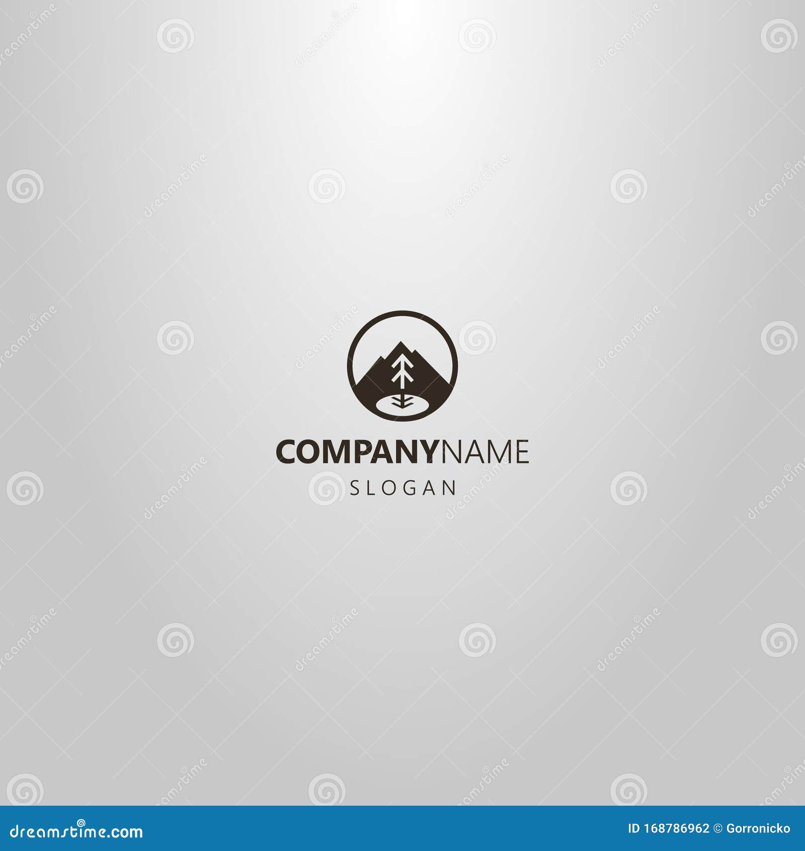 simple  logo of a mountain and fir tree by the lake in a round frame