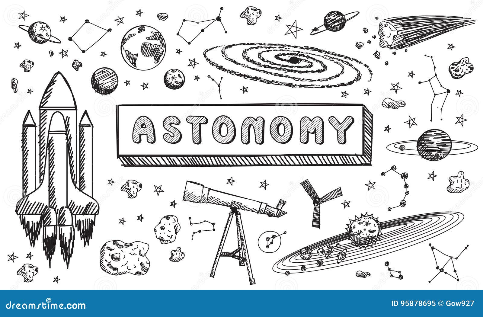 Astronomy and observatory sketches on paper notes Vector Image