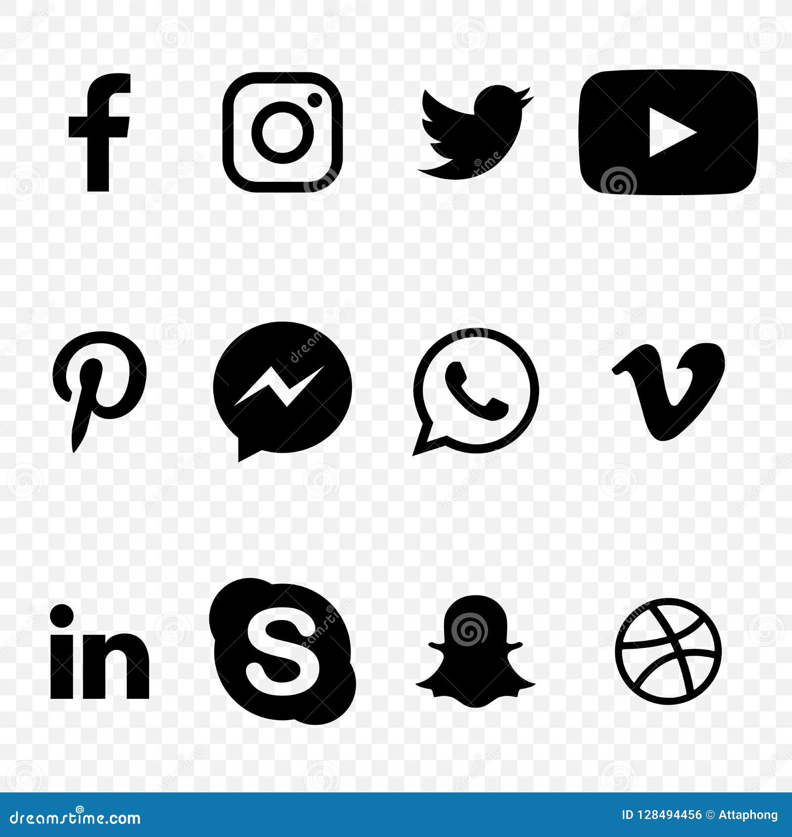 Black and White Social Media Icons on Transparent Background Vector ...