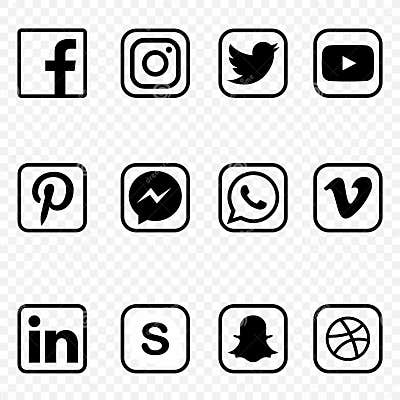 Black and White Social Media Icons on Transparent Background Vector ...