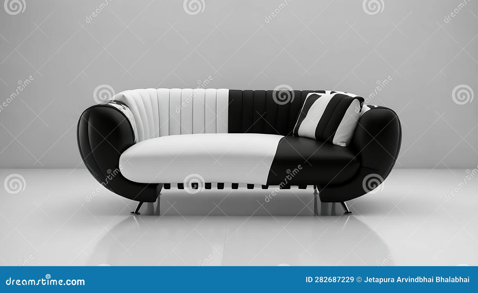 Black and White Sofa in White Background, AI Generative Stock