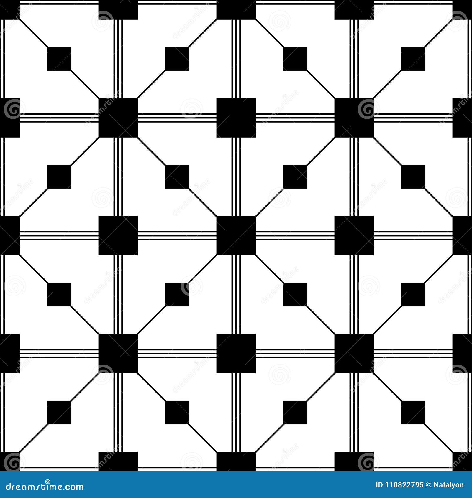 Black and White Squares and Lines Geometric Abstract Seamless Pattern