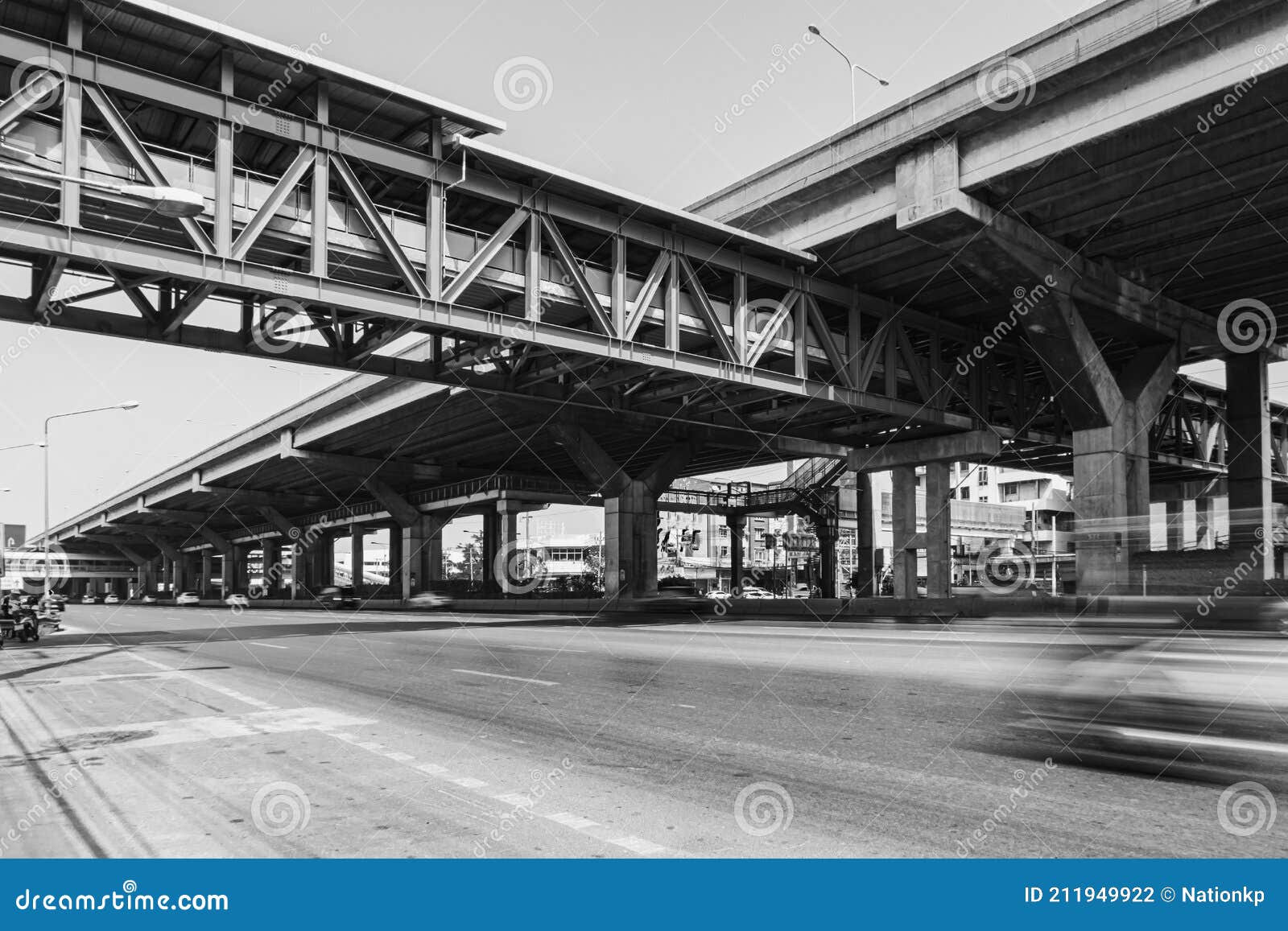 Black and White Style of Road in City with Grand Motorway Construction
