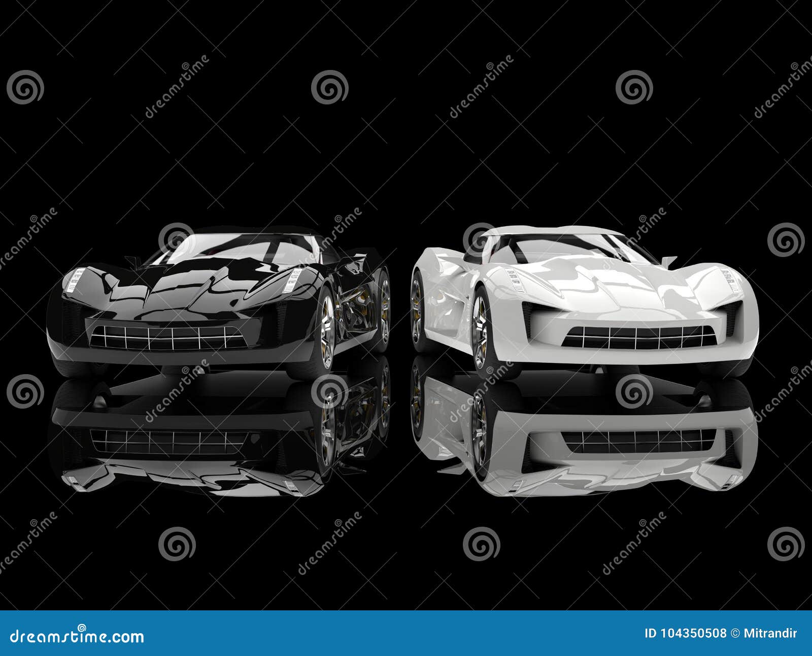 Black and White Super Sports Concept Cars - Reflective Ground Stock