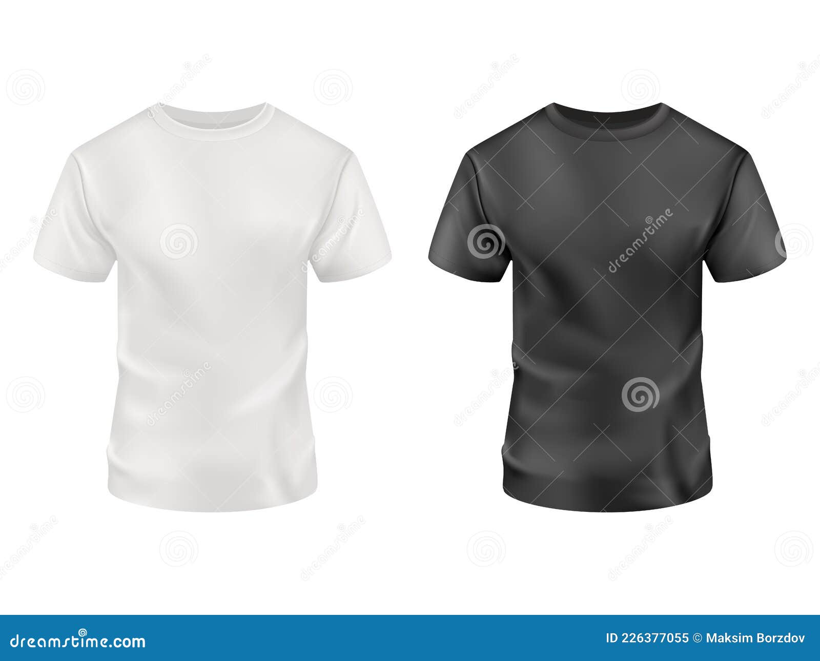 Black and White T-shirt Set on White Background. Vector Mockup Stock ...
