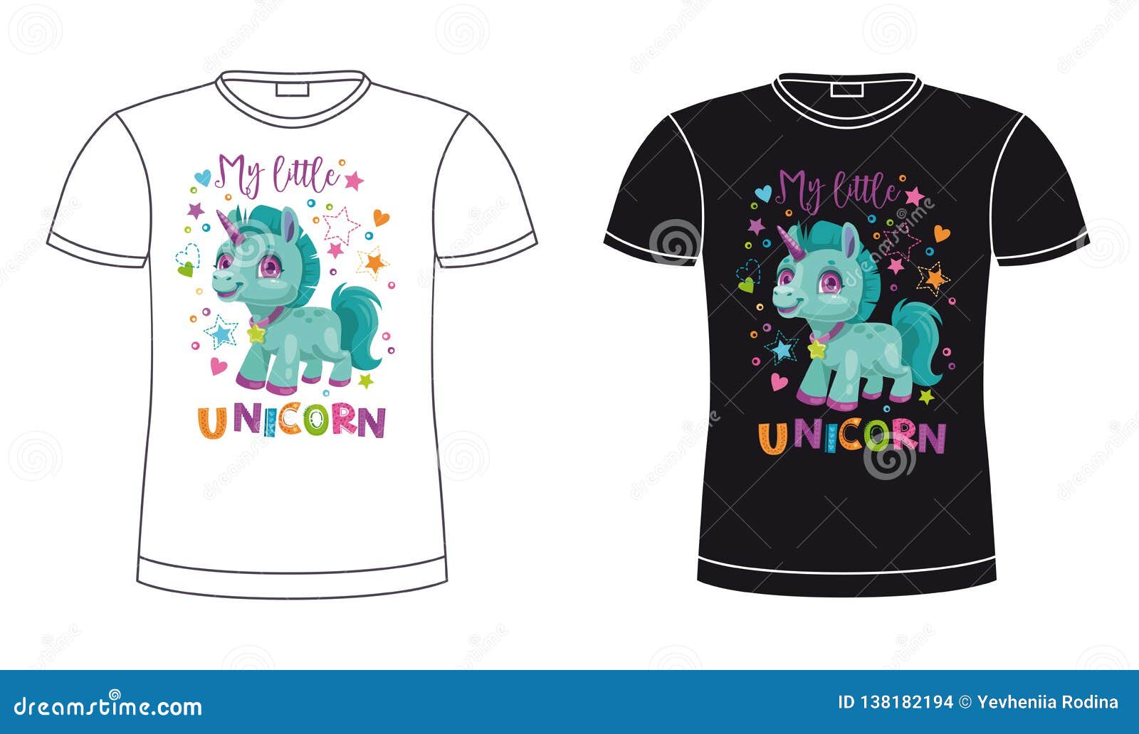 Download Black And White T Shirt Template With Cute Cartoon Unicorn. Stock Vector - Illustration of ...
