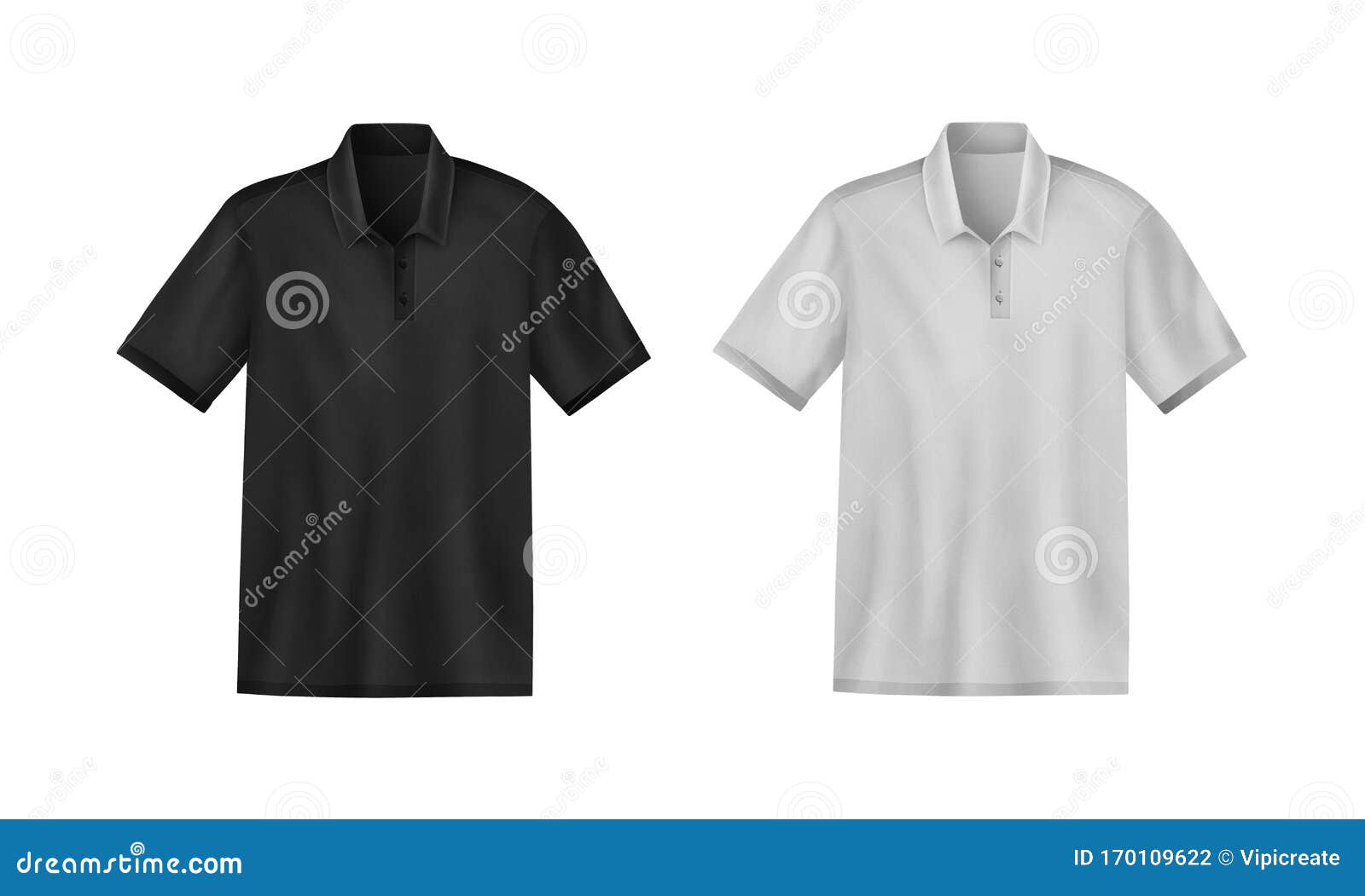 Black and White T-shirt Template Mockup, Front, Realistic Illustration ...