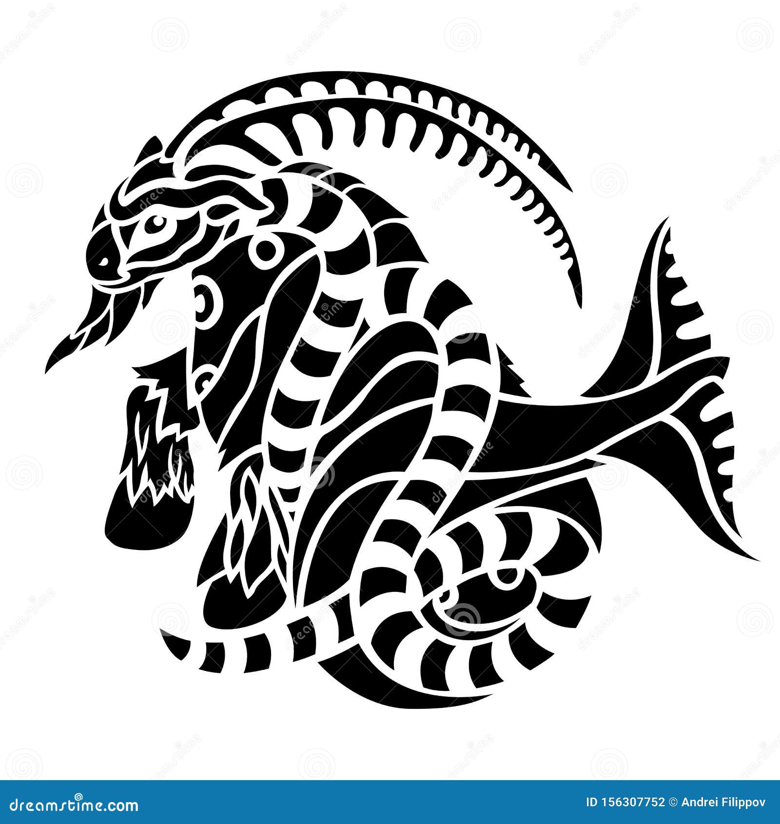 Black and White Tattoo Art with Capricorn Stock Vector - Illustration ...