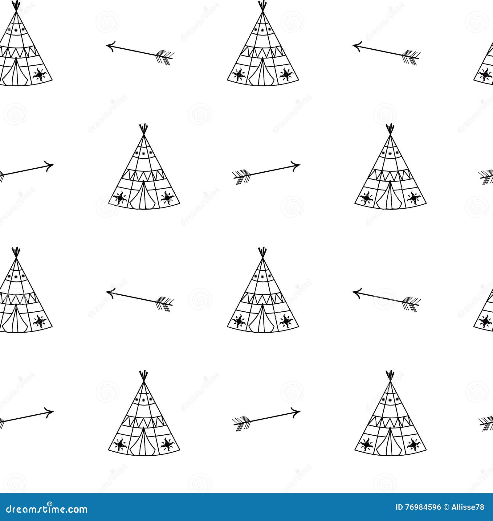 Black White Tepee Seamless Pattern Background Illustration Stock Vector