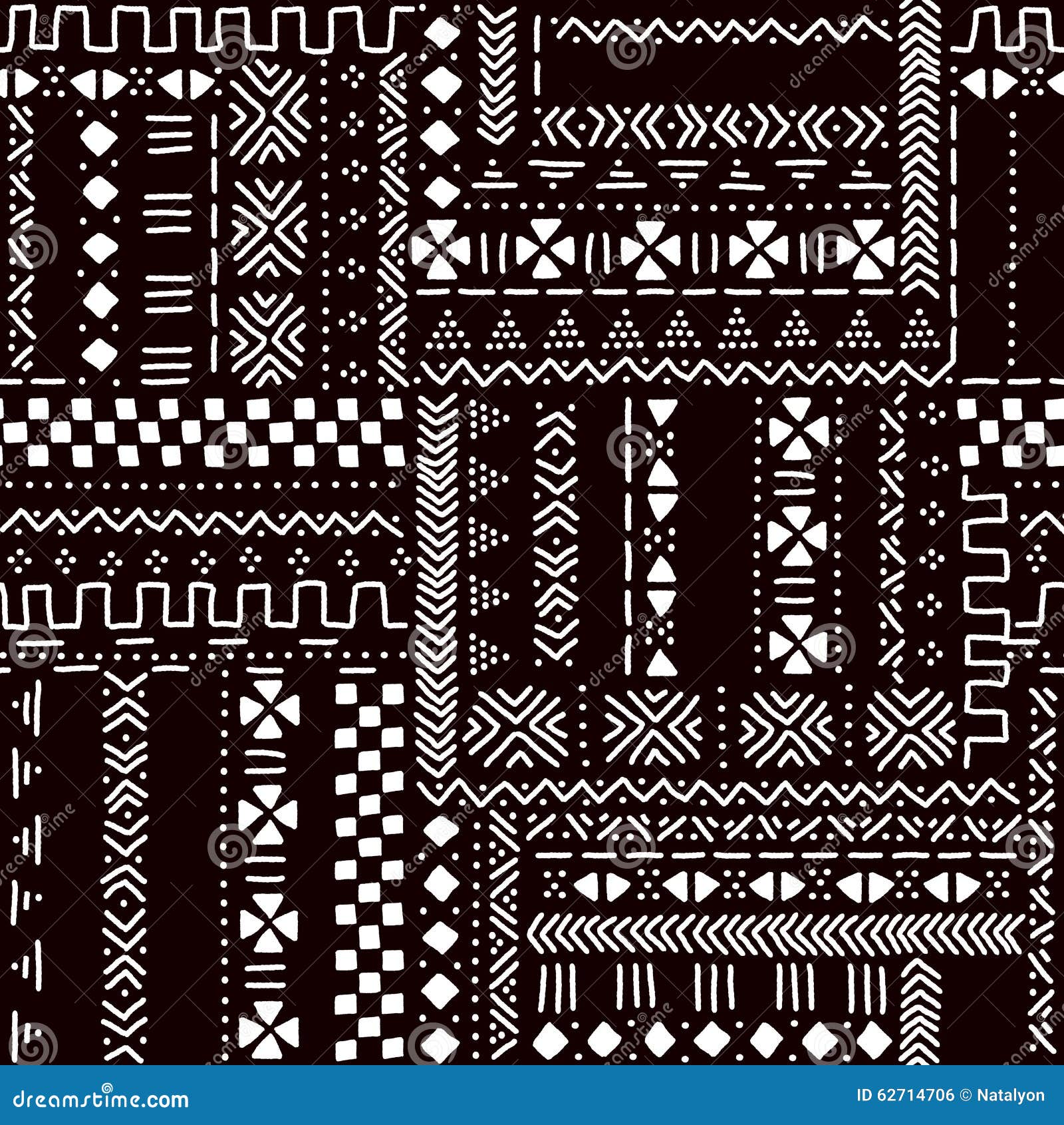 black and white traditional african mudcloth fabric seamless pattern, 