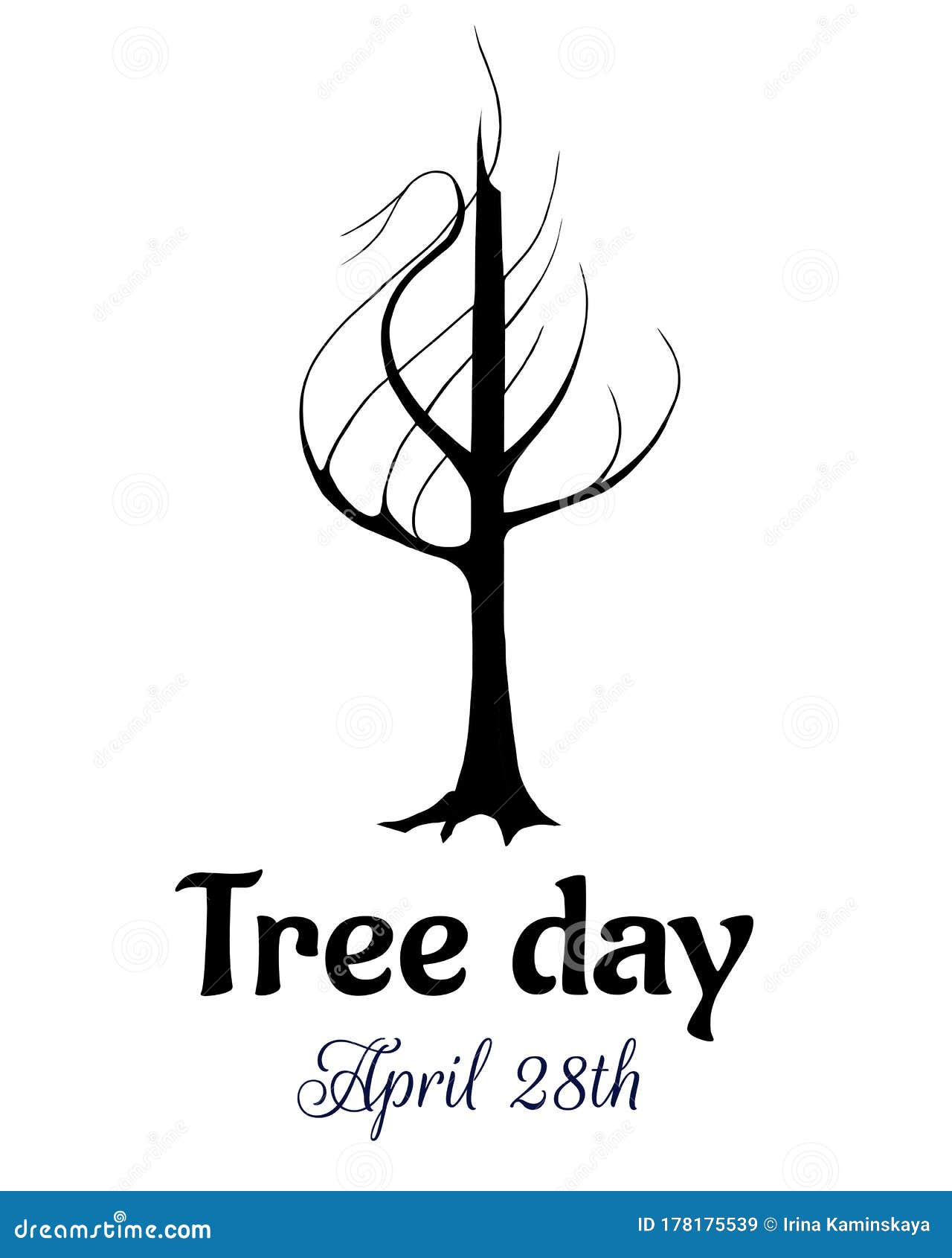 Black and White Tree Logo. Vector Banner with a Painted Tree Cut Out on White Stock Vector