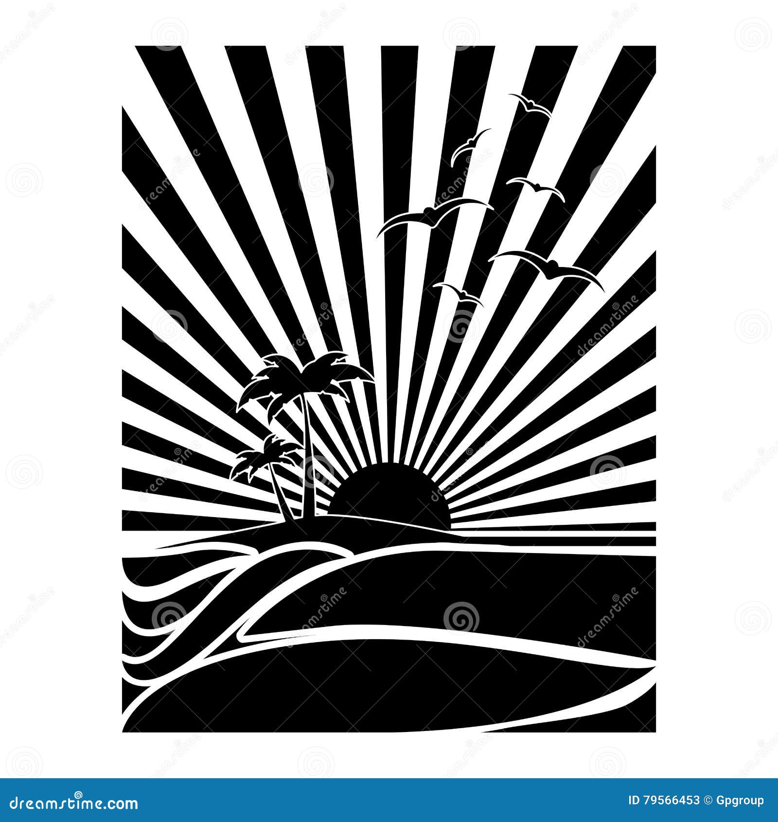 Sunset Icon Vector Set. Palm Trees Illustration Sign Collection. Beach