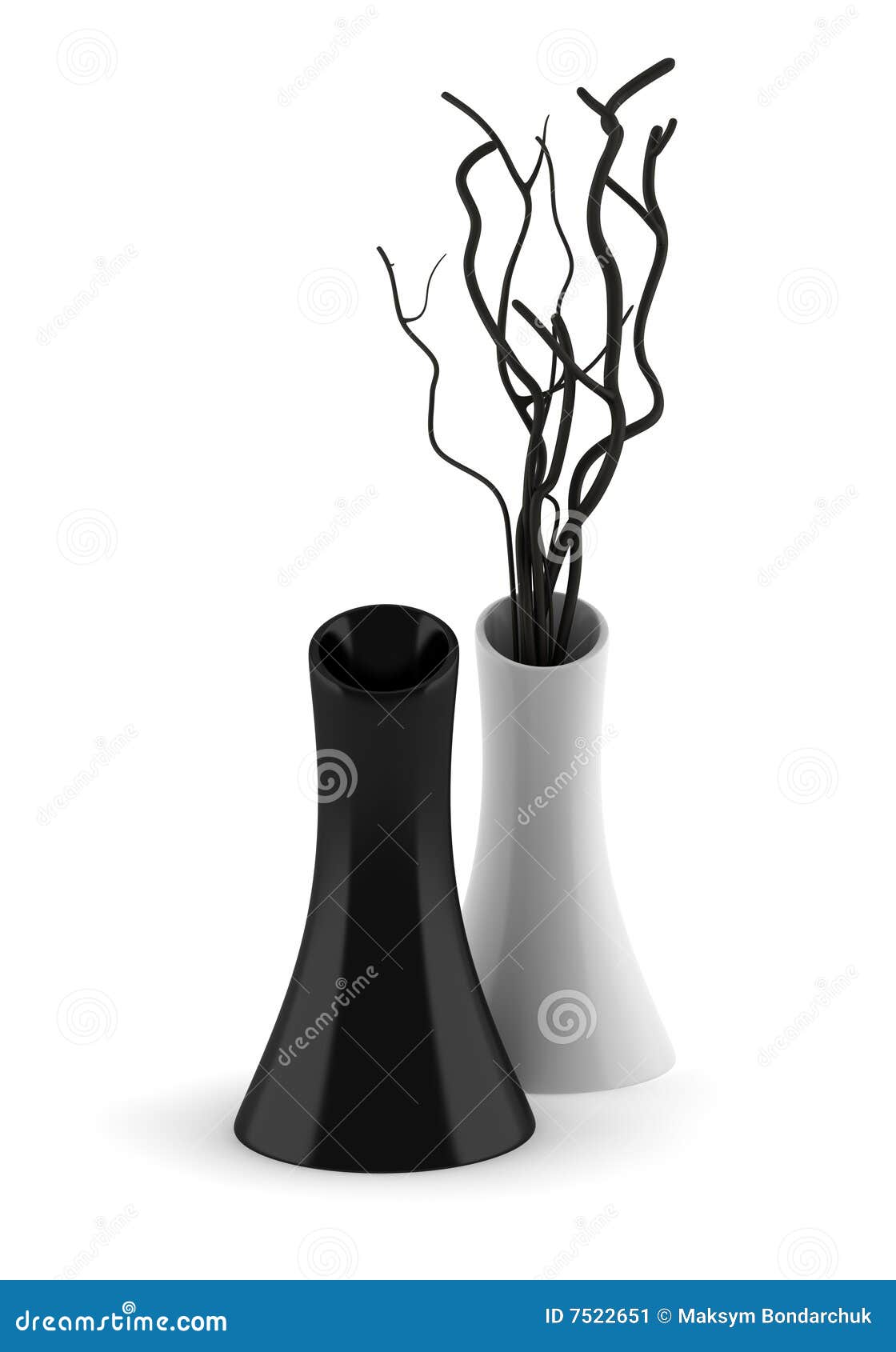 Black and White Vases with Dry Wood Stock Illustration Illustration of object, isolated 7522651