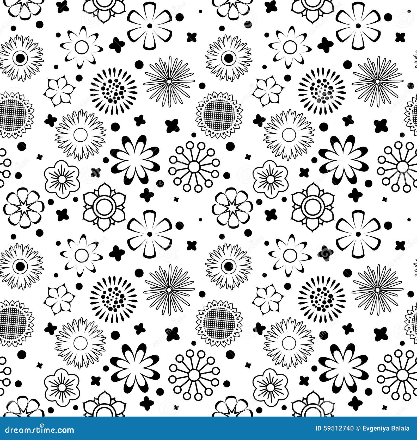 Black and White Vector Flower Pattern Stock Vector Illustration of