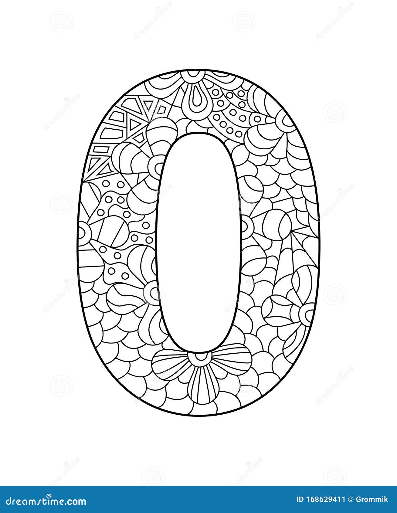 Black and White Vector Illustration for Coloring. Number Zero in the