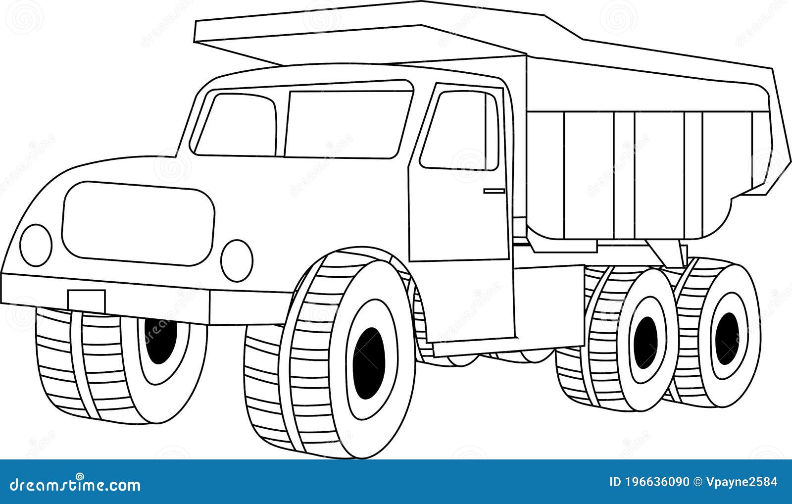Dump Truck Coloring Page Outline For Kids. Stock Vector