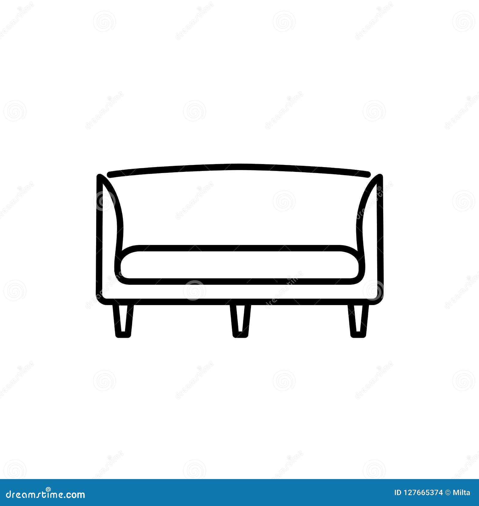 Black & White Vector Illustration Of Wooden Sofa. Line Icon Of S Stock