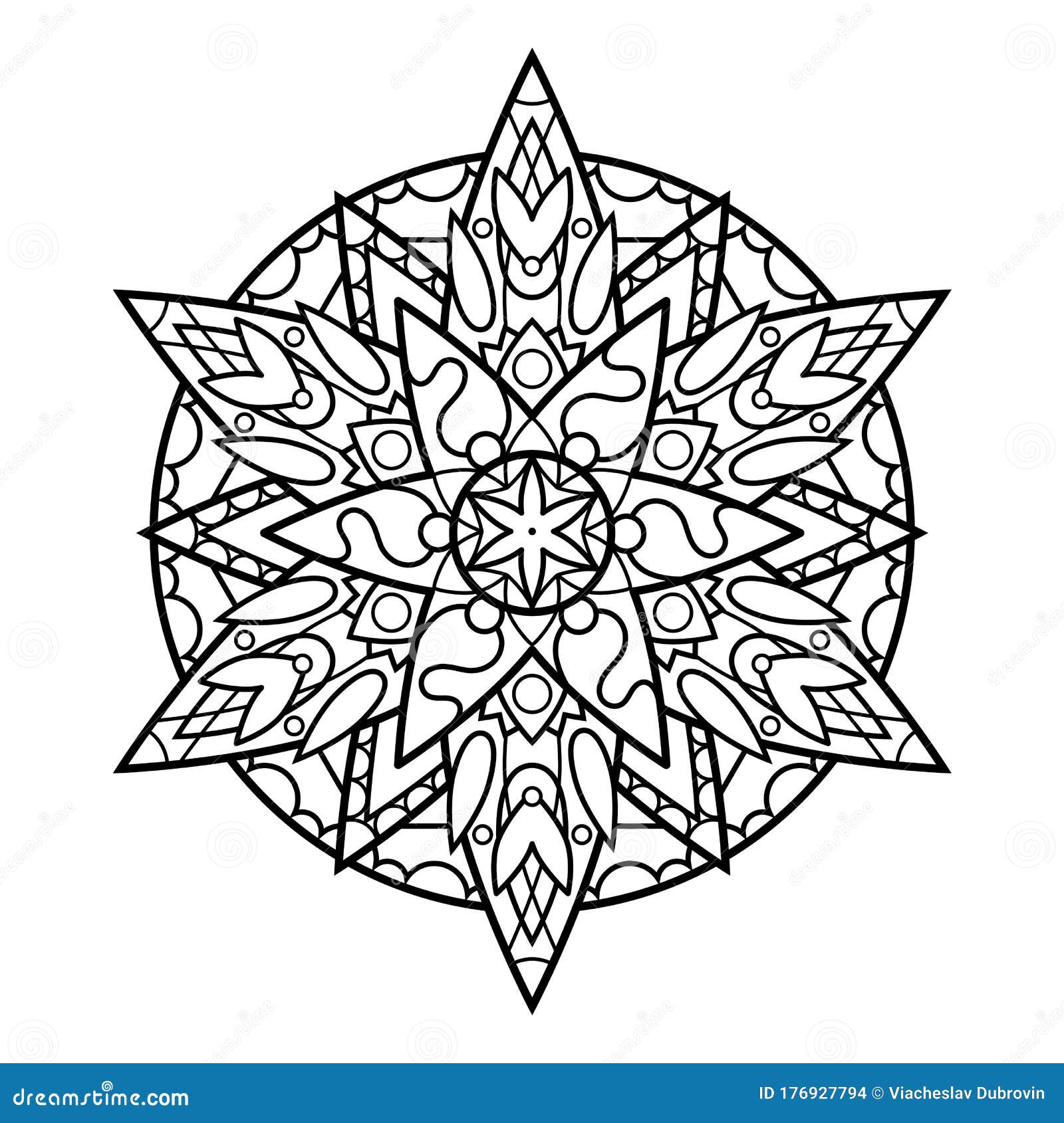 Download Black And White Vector Mandala On White Background. Antistress Coloring Page. Oriental Mandala ...