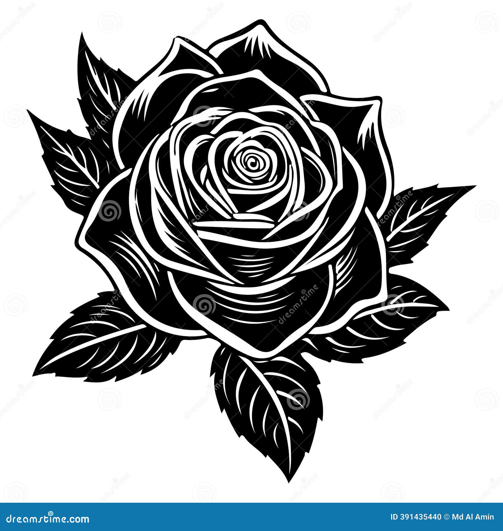 Black and White Vector Rose Flower Illustration with Floral Pattern and  Decorative Elements Stock Vector - Illustration of ornament, silhouette:  391435440, image size:1600x1690