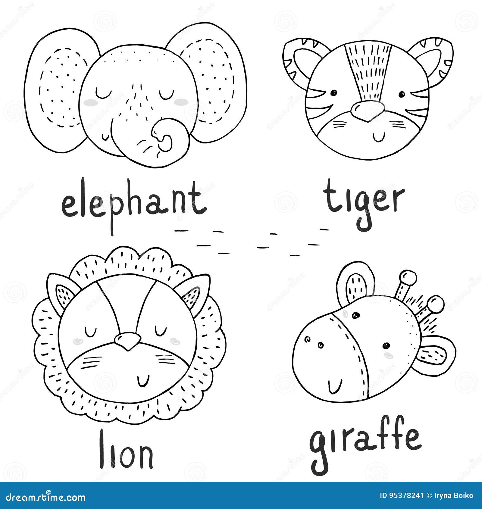 Black and White Vector Sketch of a Cute Animals. Vector Illustration