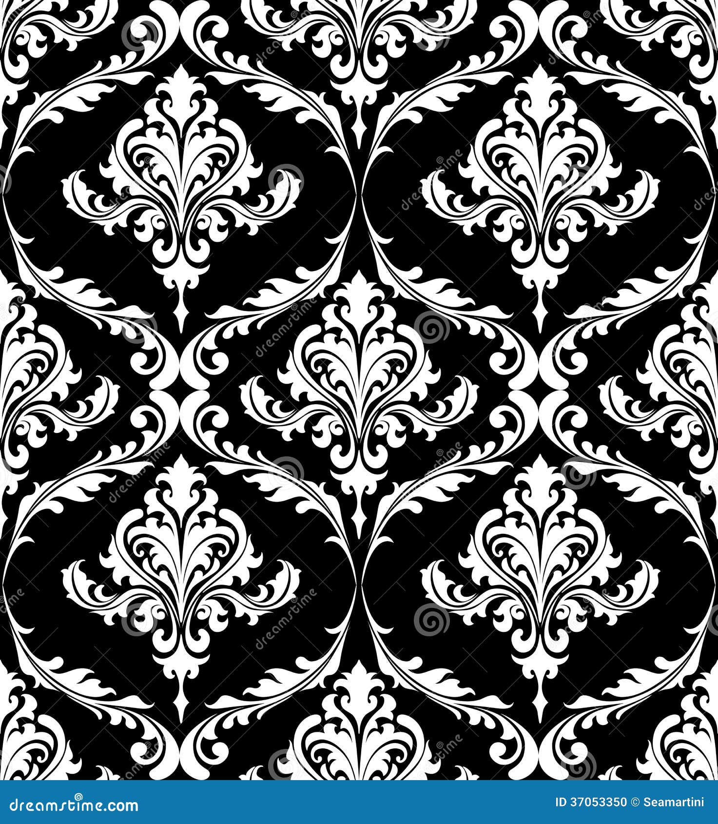 Black And White Vintage Damask Pattern Stock Vector