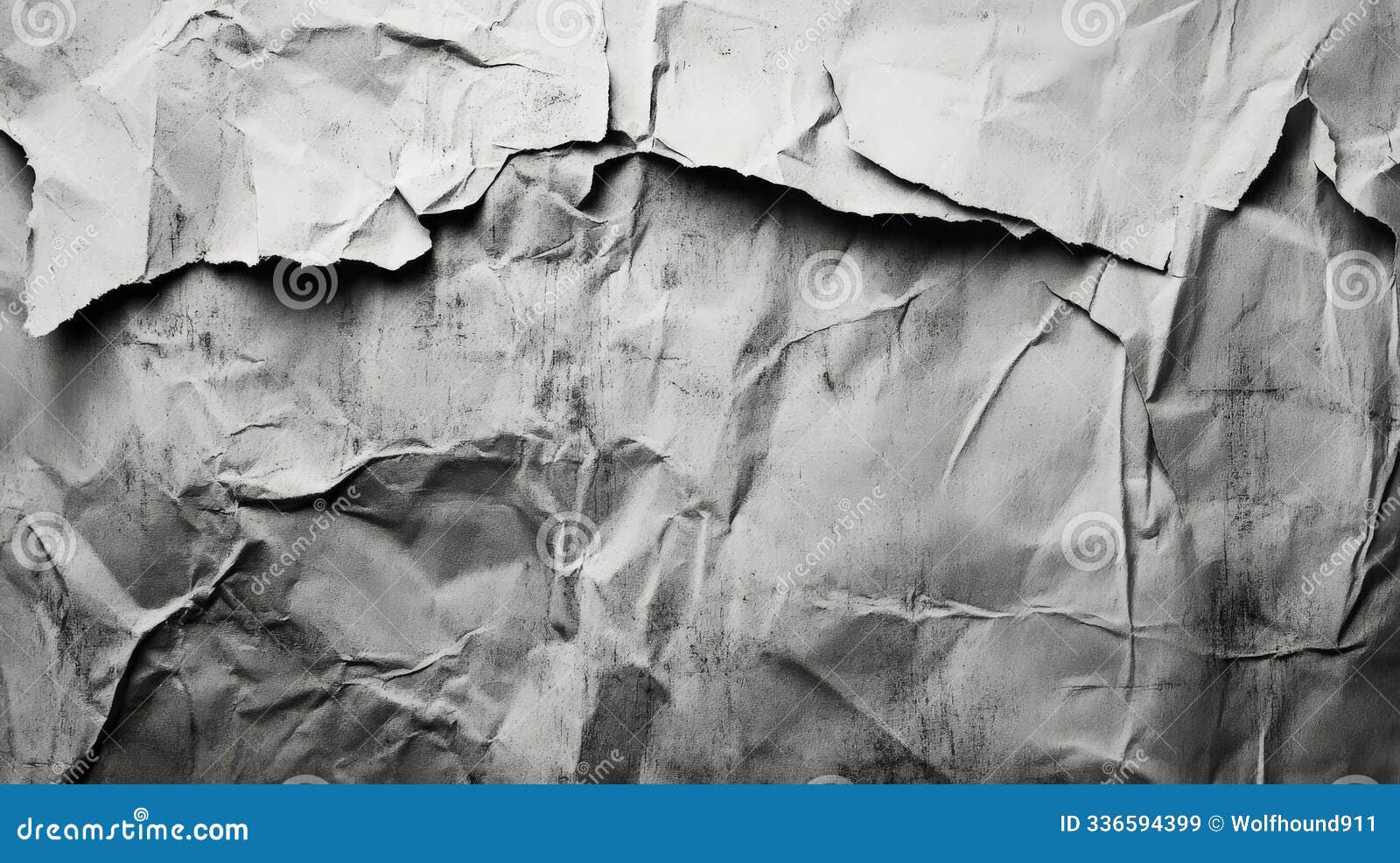 a black and white vintage paper poster with significant crumpling, giving a distressed look. the