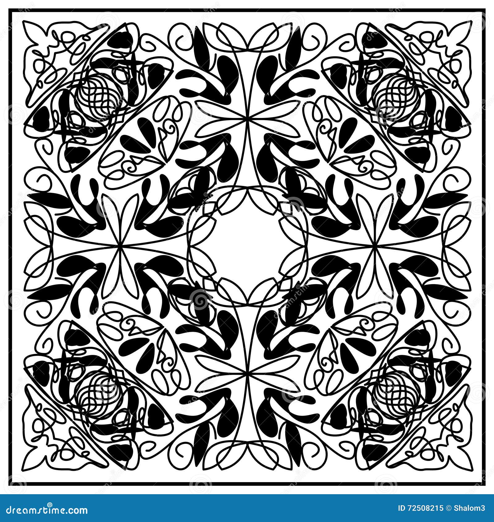 Black and White Vintage Tile with Geometric Even Distributed Ornament. Stock Vector