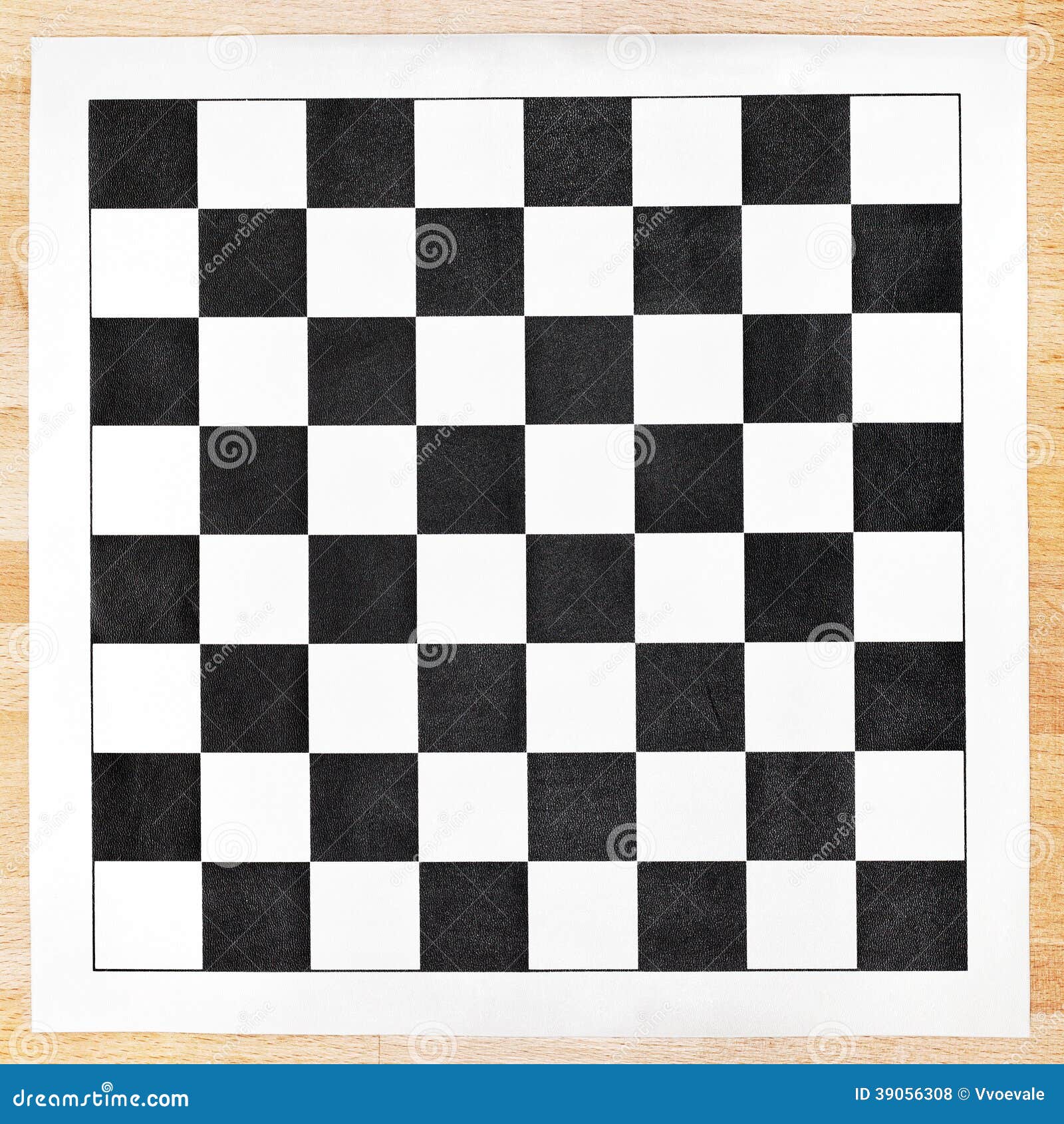 Black And White Vinyl Checkerboard On Wooden Table Stock