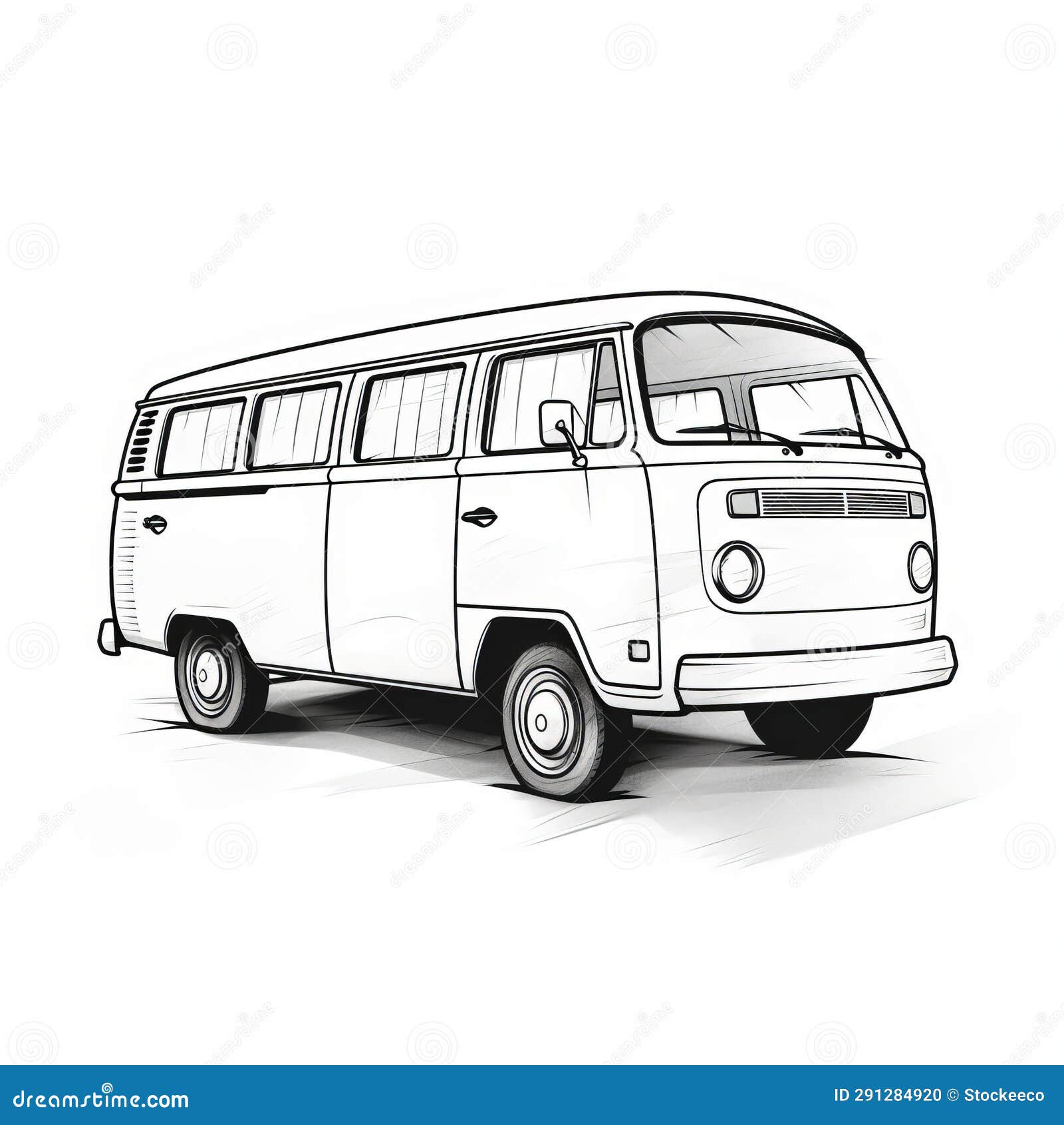 Black and White Vw Bus Illustration: Simple Line Art on White ...