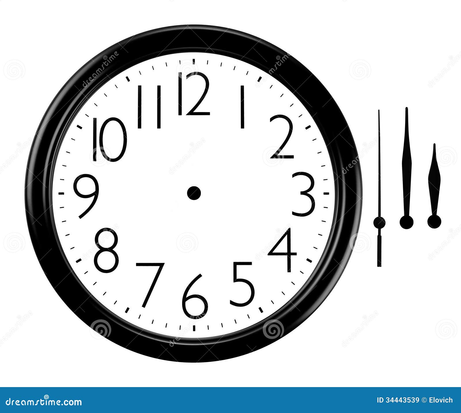 Black and White Wall Clock with Hands Separated Stock Image Image of