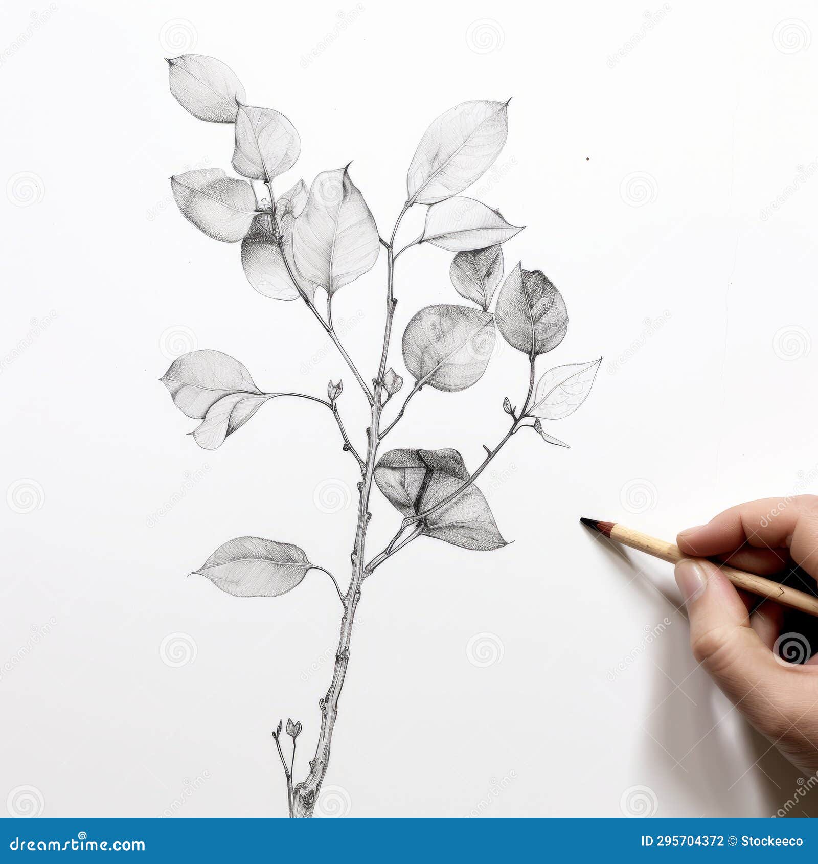 simple and incomplete eucalyptus drawing on white background