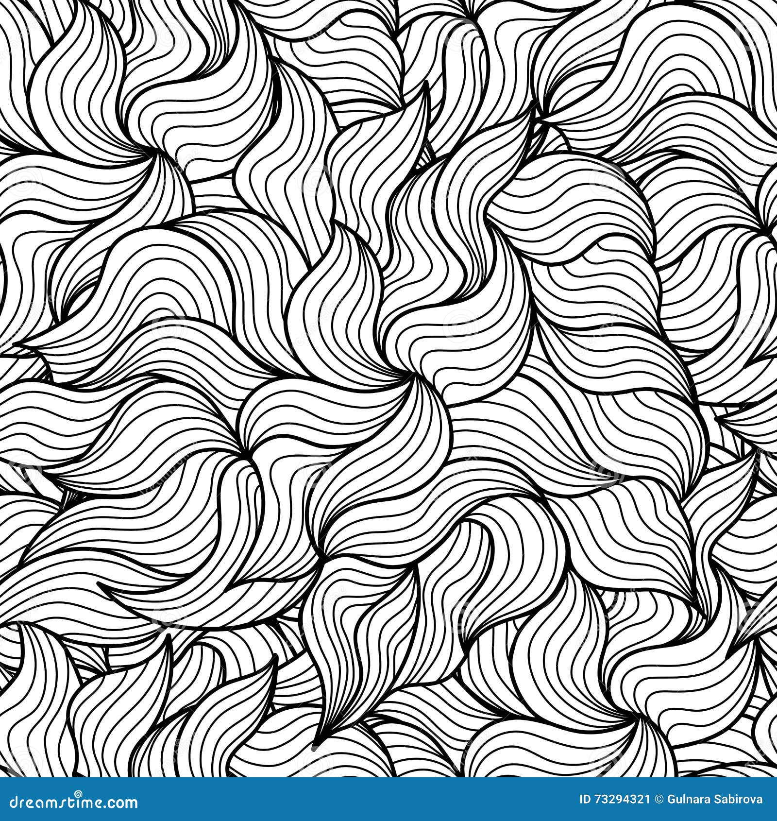 black and white waves seamless pattern.  hand drawn wavy background