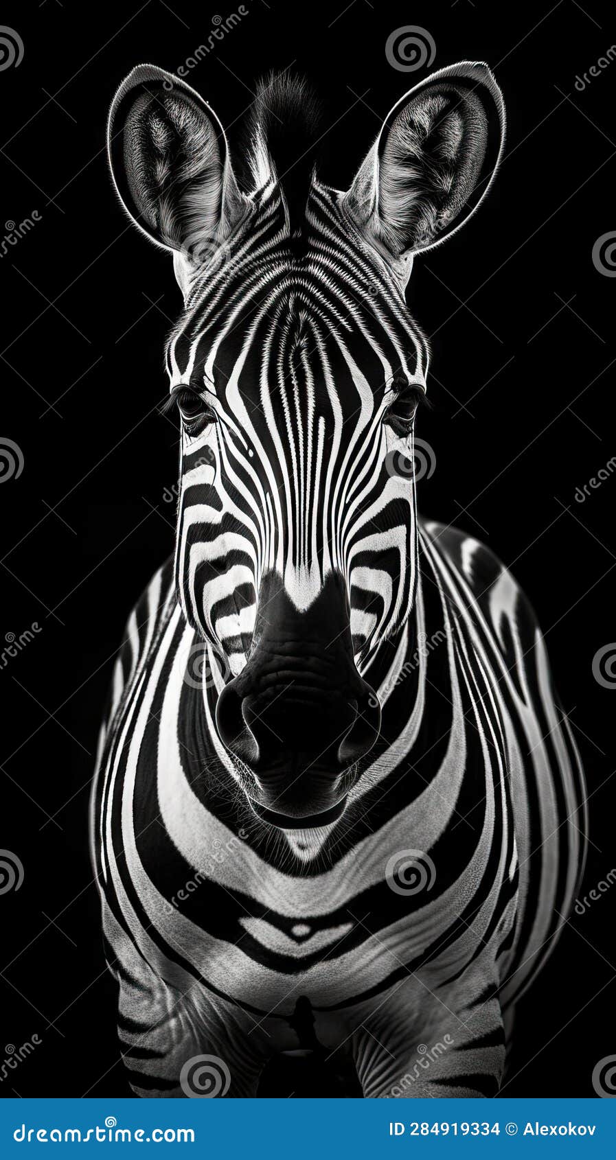 Black and White Zebra on Dark Background AI Generated Stock