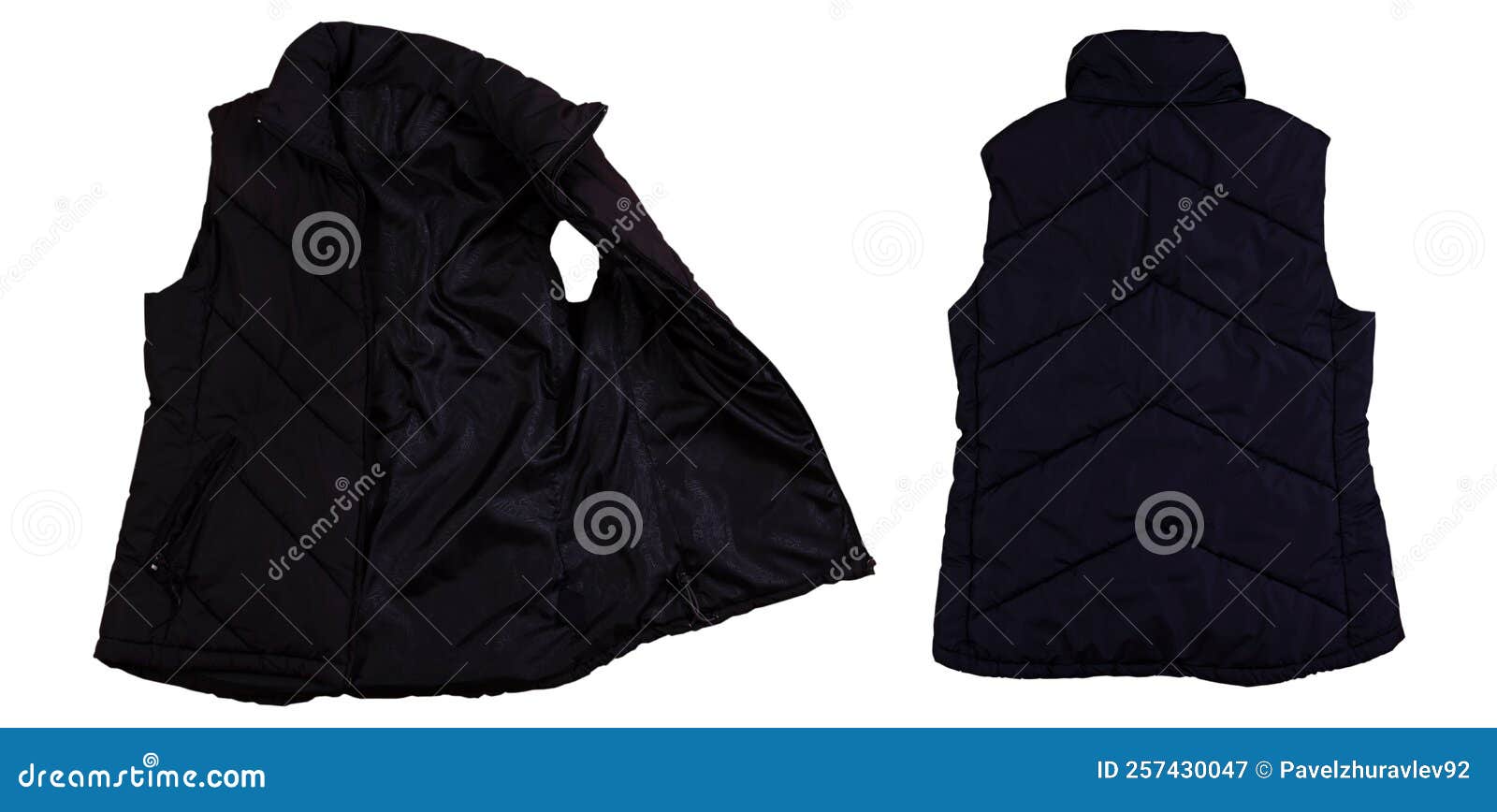 Black Winter Puffer Vest, Sleeveless Jacket Mockup Set Down Padded