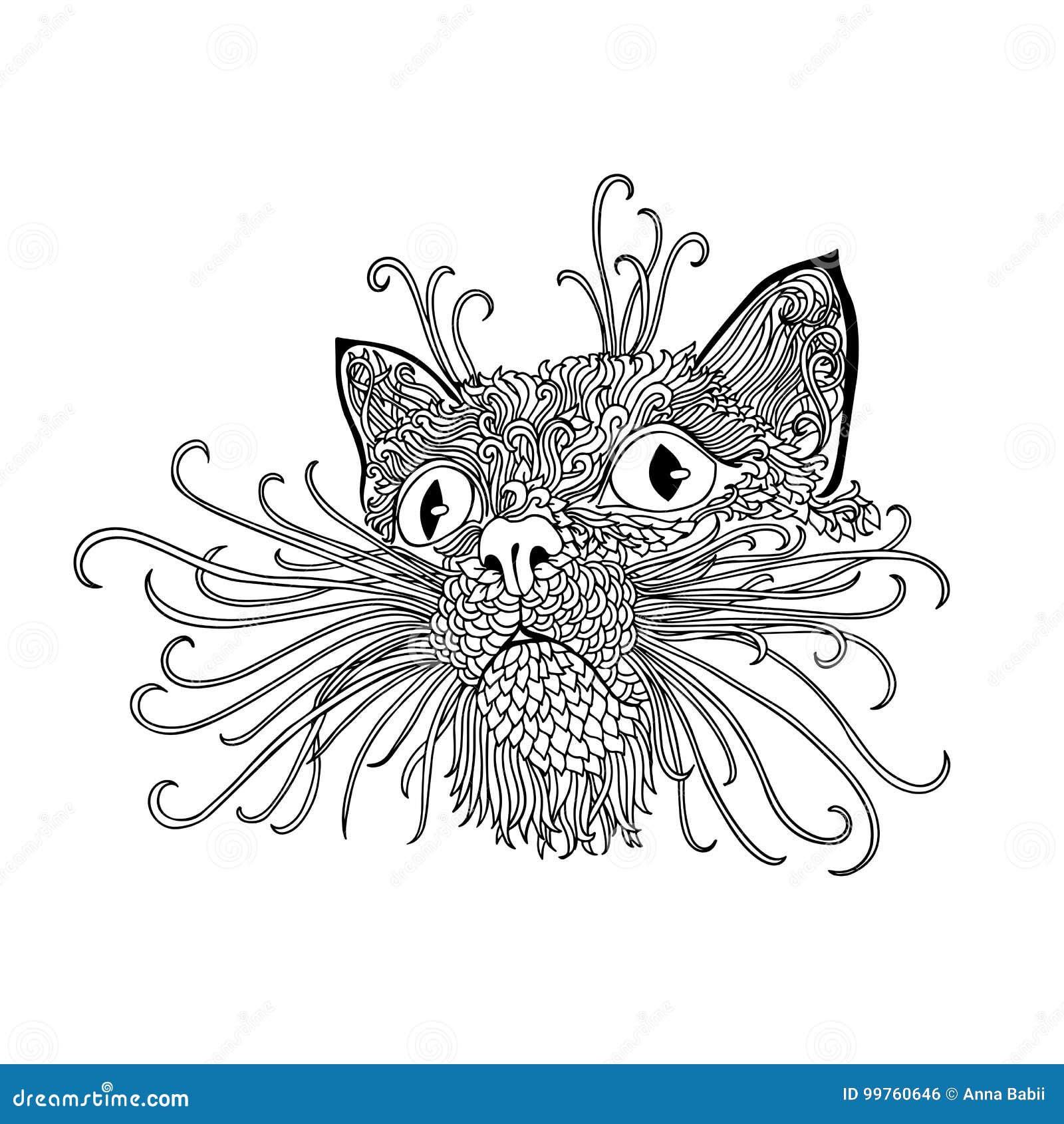 Black and Wite Cat with Ethnic Floral Ornaments for Adult Coloring Book ...