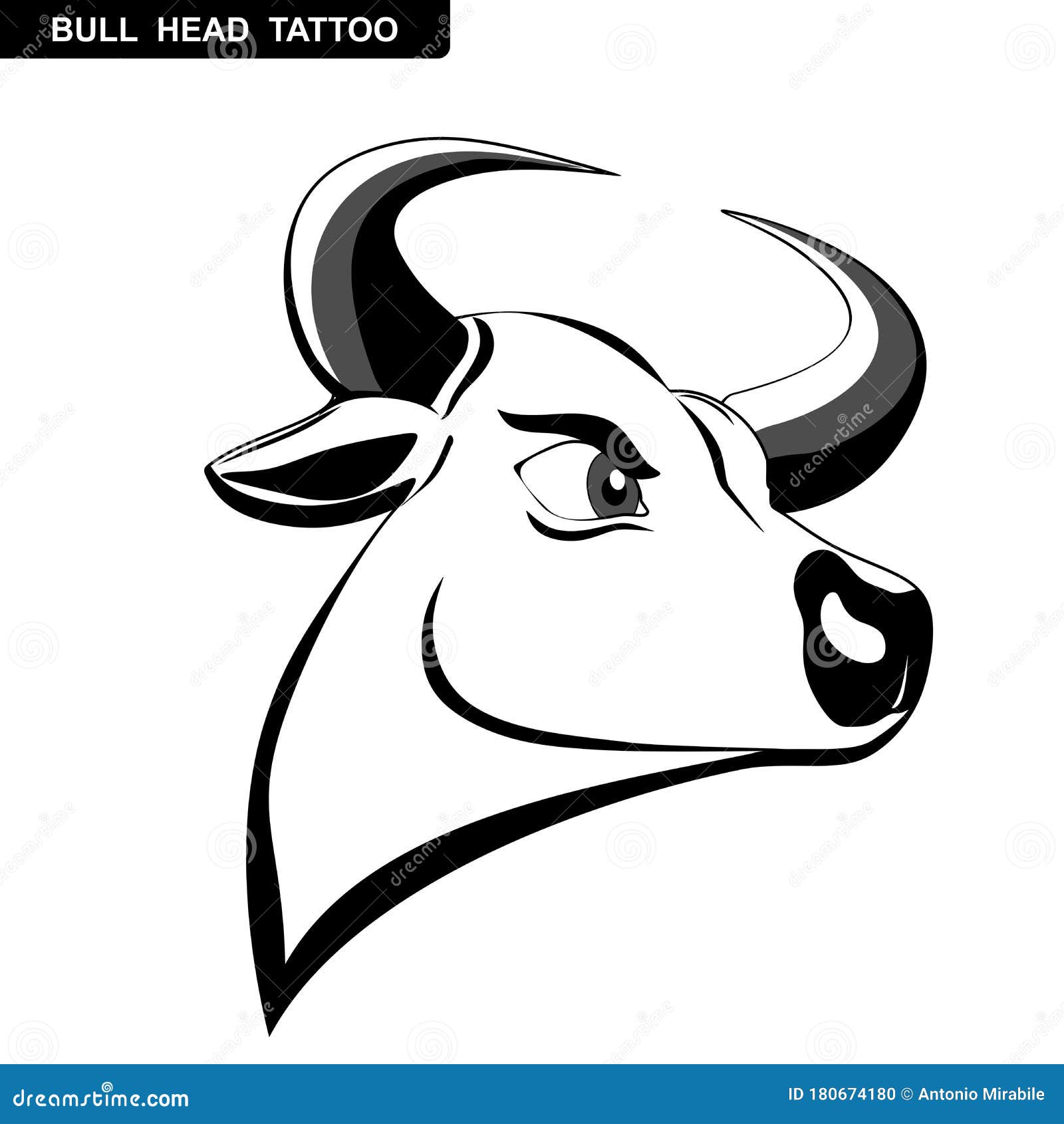 Illustration of a Bull Head Cartoon Tattoo Stock Vector - Illustration of  cartoon, bull: 180674180