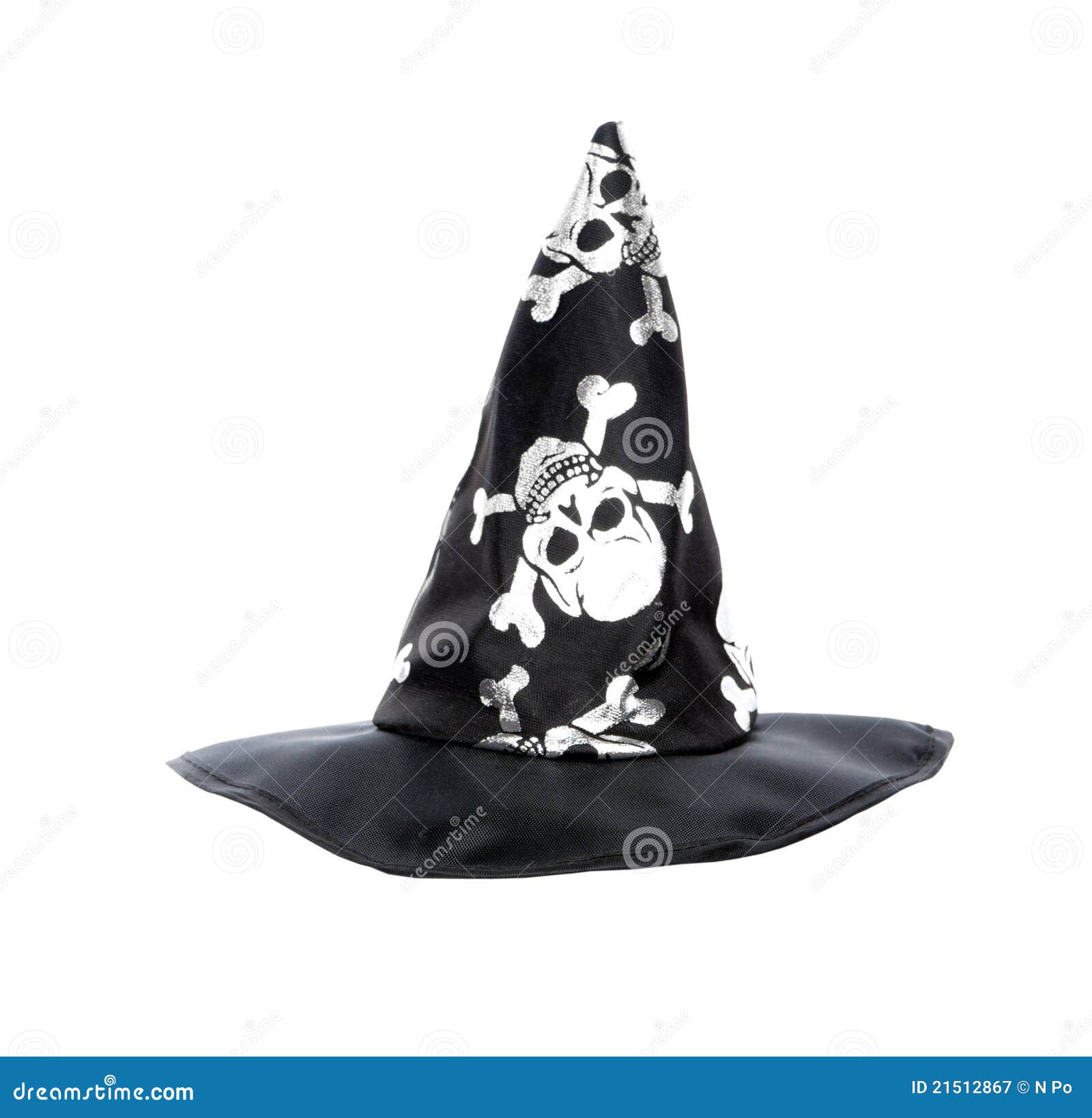 Black Wizard Hat With Silver Skulls Isolated Stock Image Image of