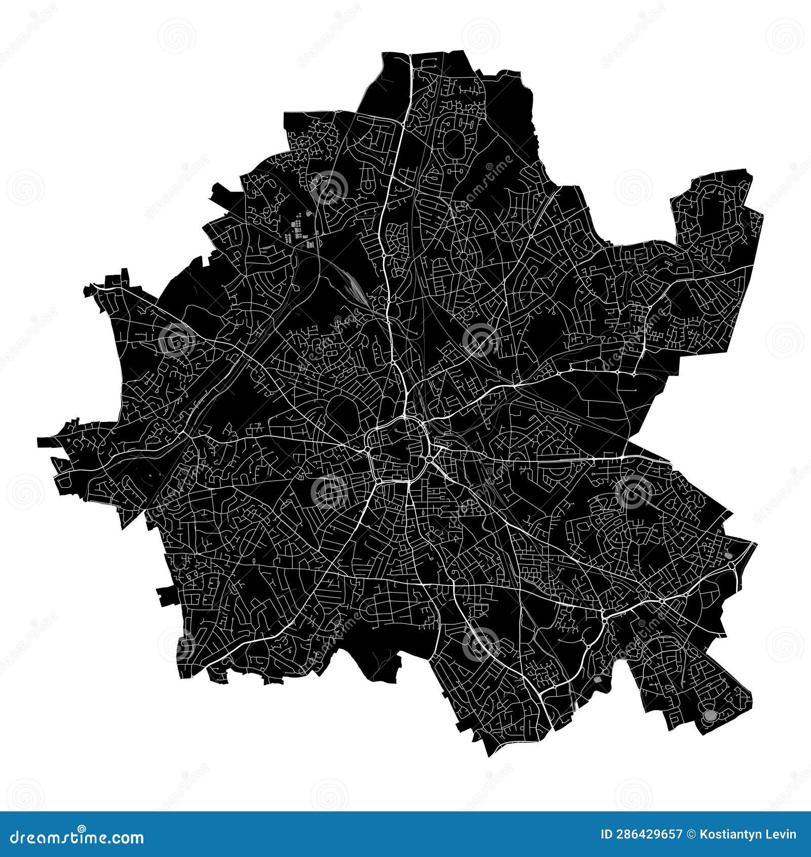 black wolverhampton city map, administrative area