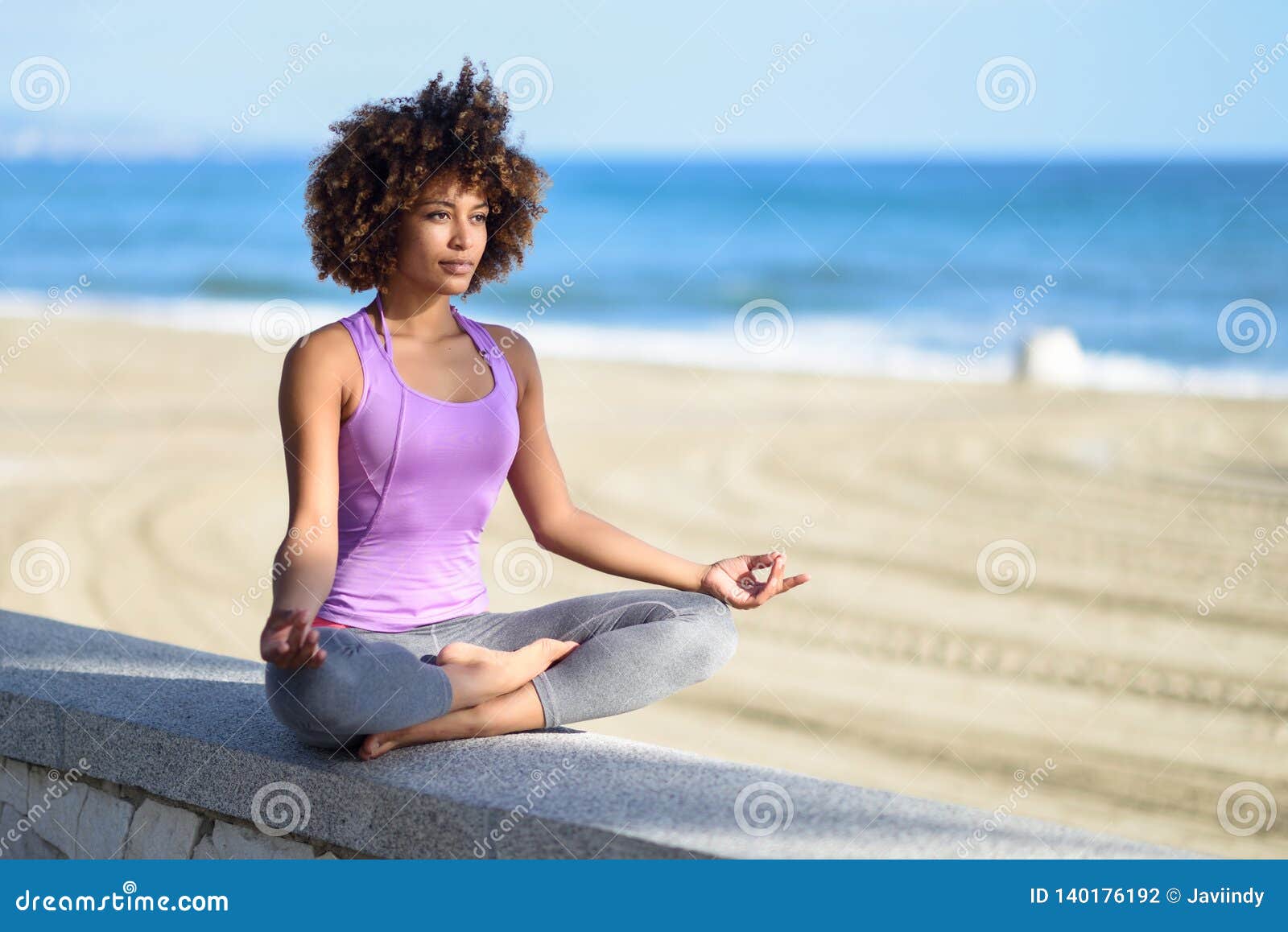 Black Woman, Afro Hairstyle, Doing Yoga in the Beach Stock Photo - Image of  exercise, position: 140176192